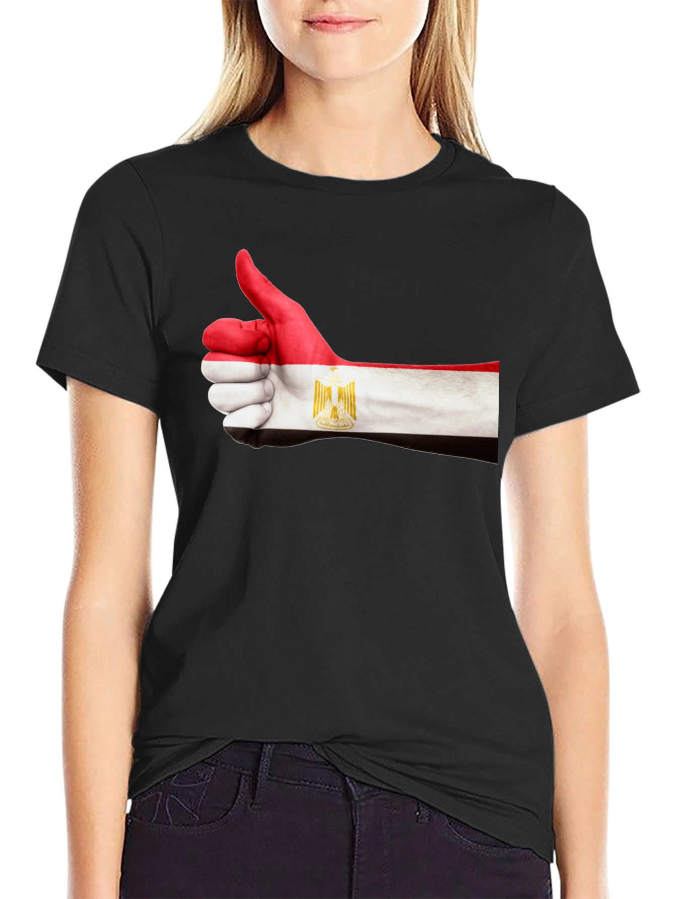 Black Egypt Flag Hand Thumbs Up T-Shirt view 2