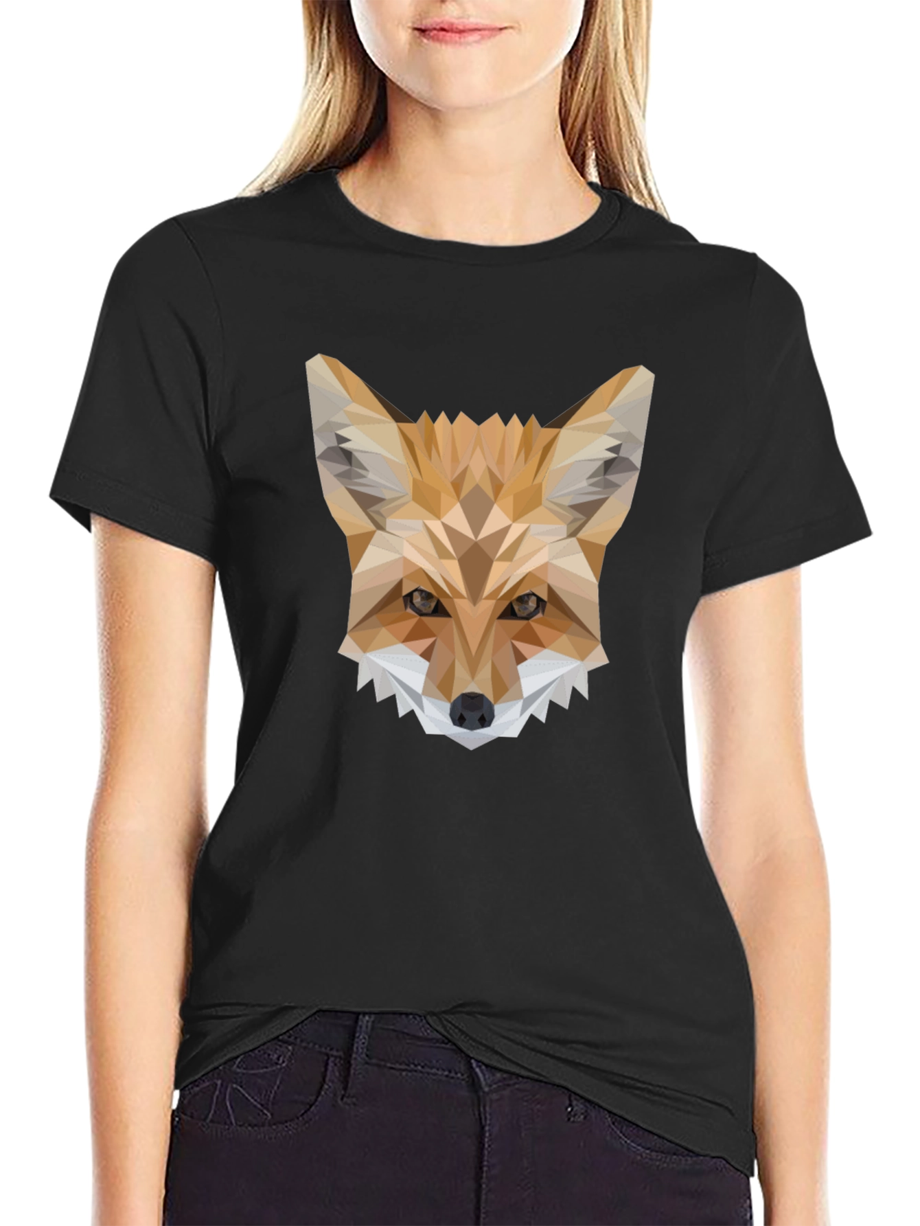 Black Geometric Fox T-Shirt - Modern Animal Print Tee view 2