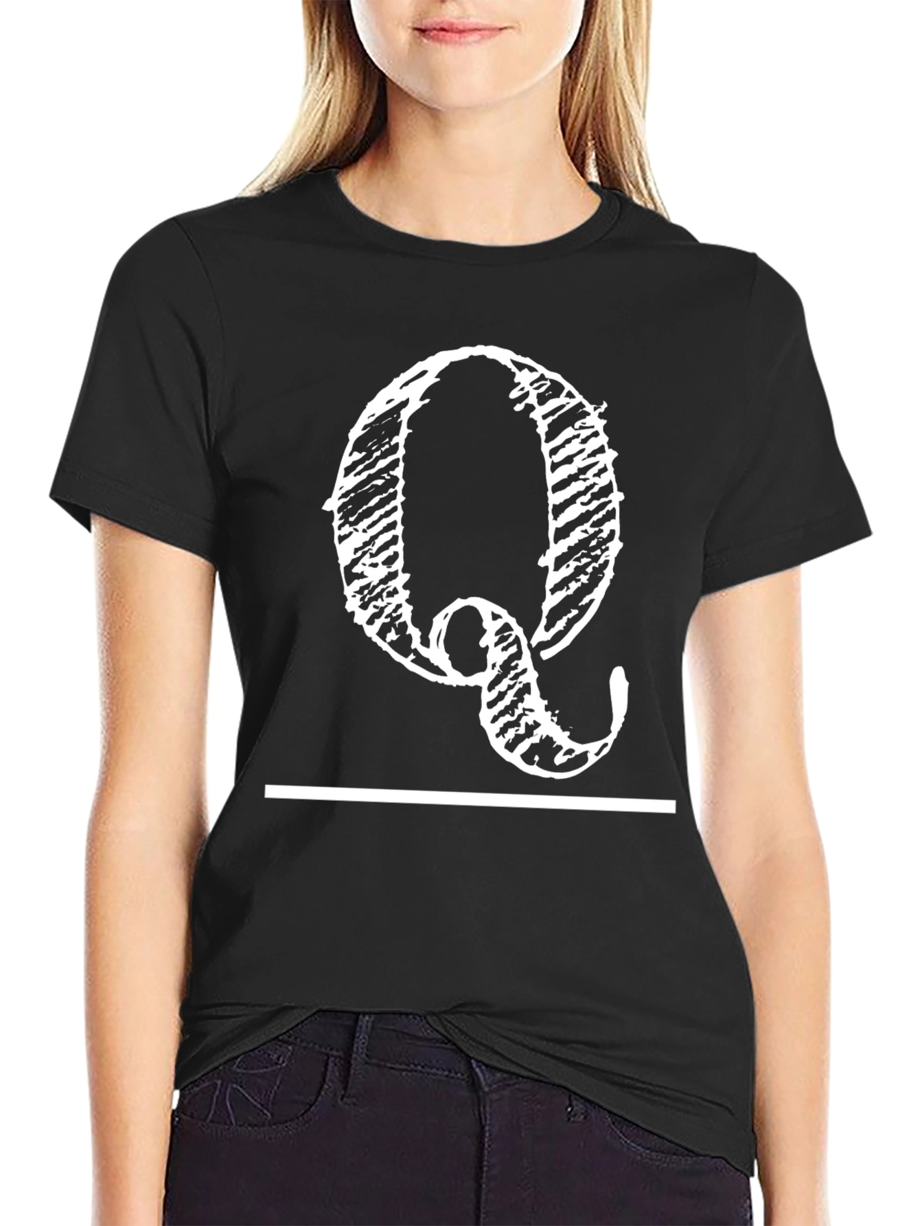 Black Q Graphic Print Black T-Shirt view 2