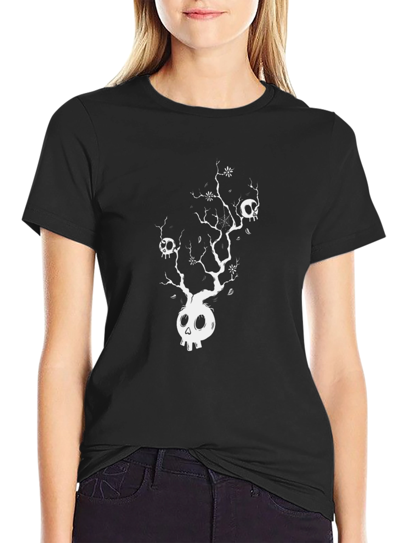 Black Skull Tree Graphic Tee - Unique Design Black T-Shirt view 2
