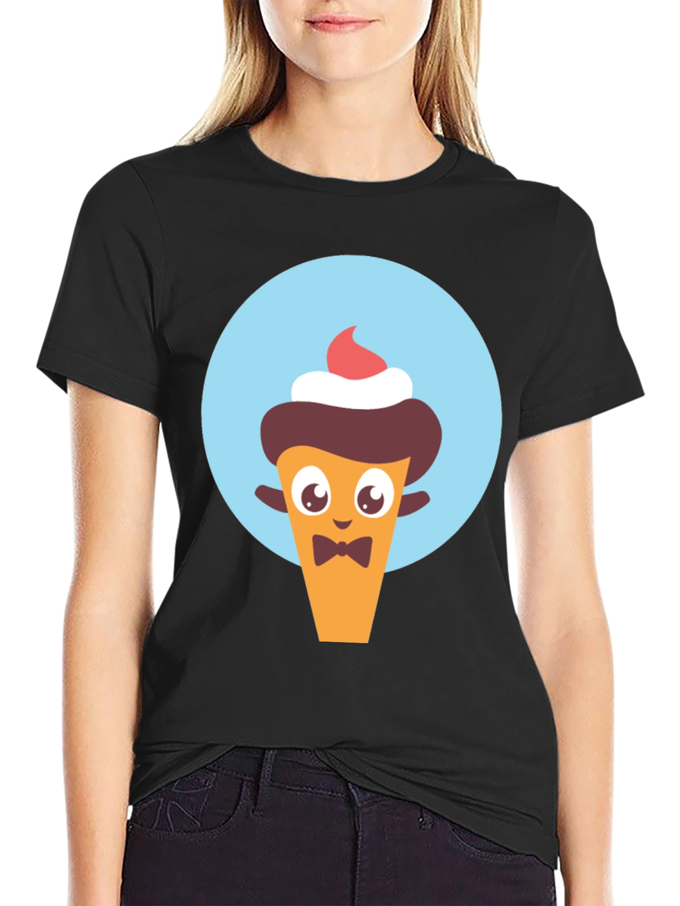 Black Cute Cartoon Dessert Character Graphic Tee view 2