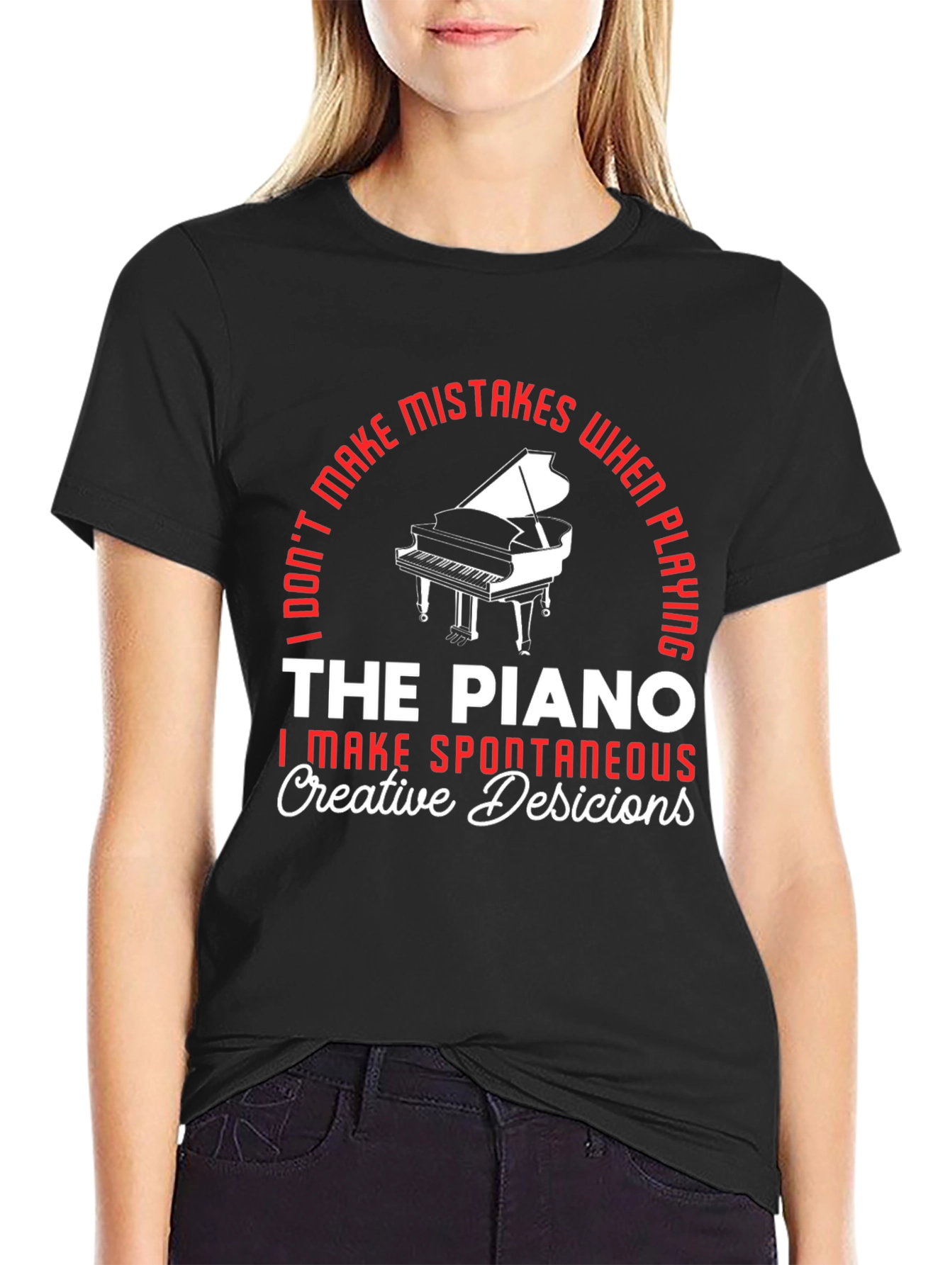 Black Piano Player T-Shirt - "I Don't Make Mistakes" Funny Musician Tee view 2