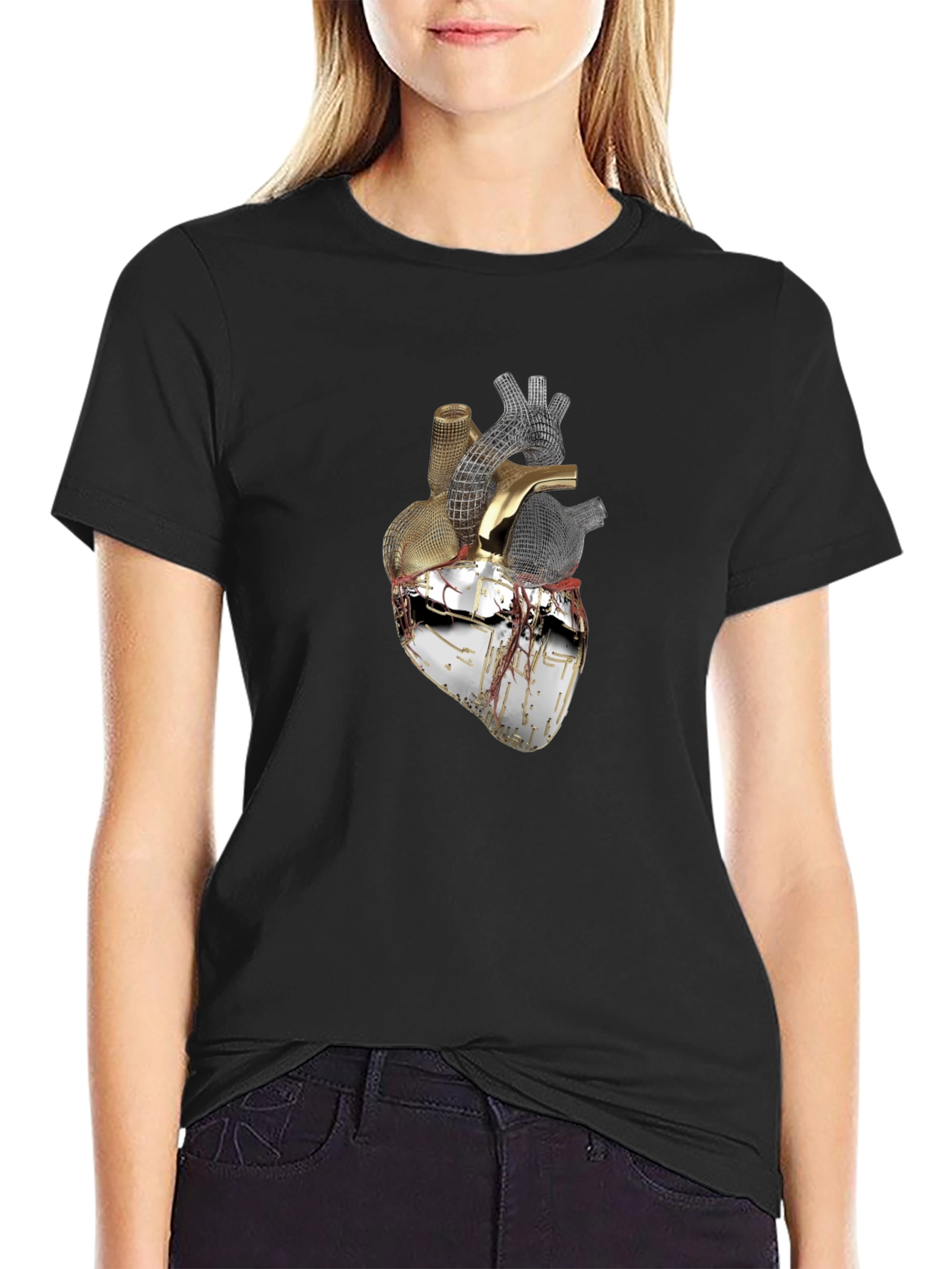 Black Anatomical Heart Graphic Tee - Black view 2