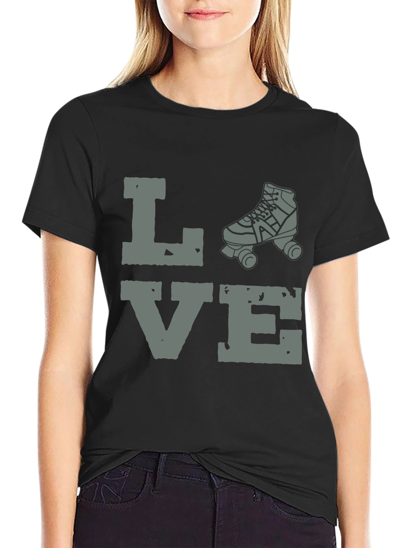 Black Love Roller Skating Graphic Tee - Unisex Black T-Shirt view 2