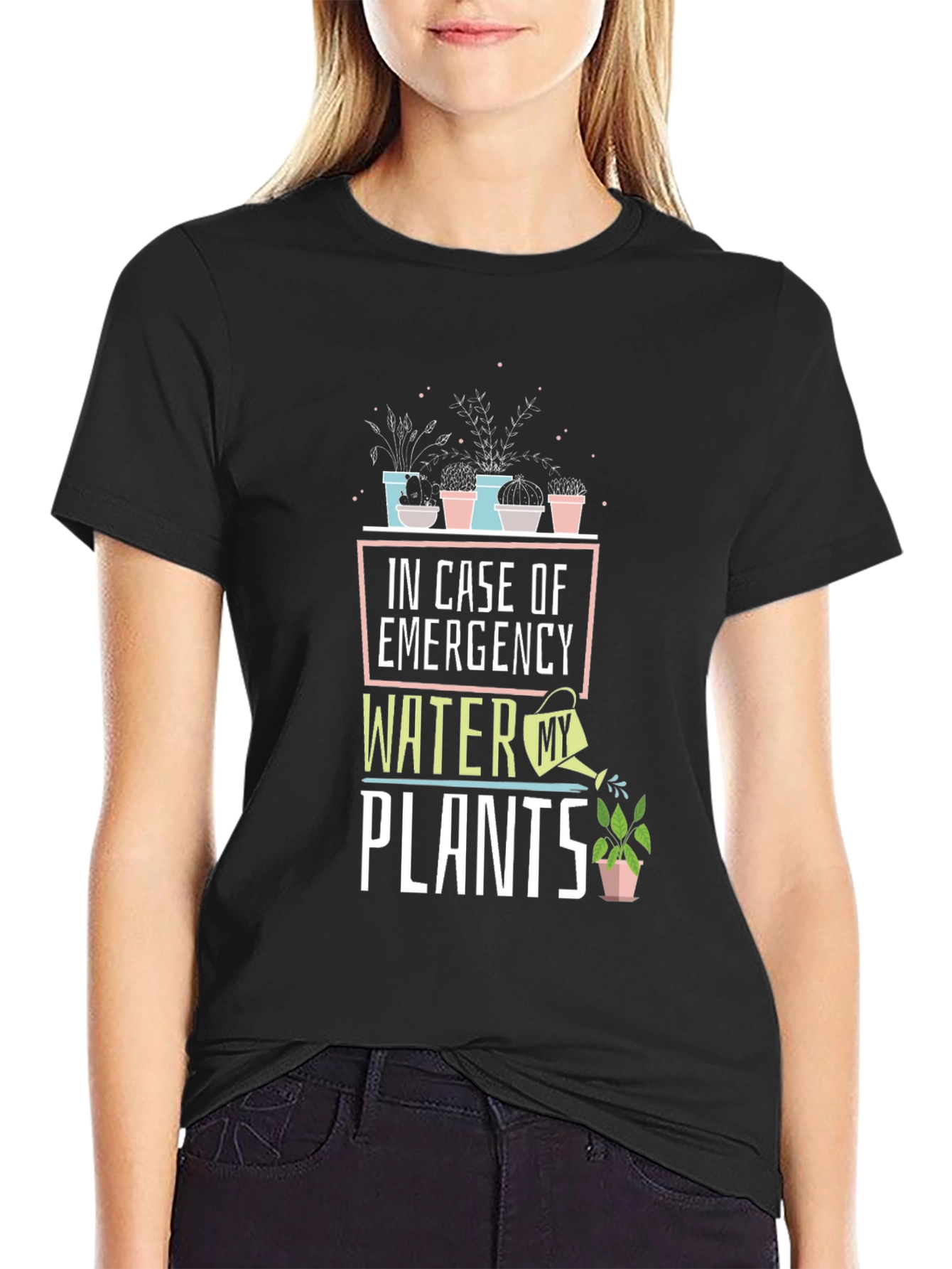 Black In Case of Emergency Water My Plants Graphic Tee view 2