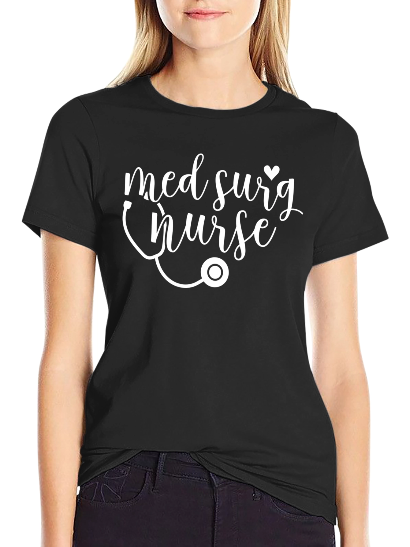 Black Med Surg Nurse Black T-Shirt - Stethoscope Design view 2