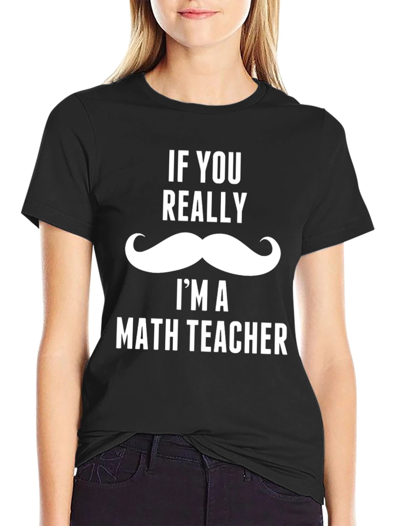 Black Funny Math Teacher T-Shirt - Mustache Design view 2