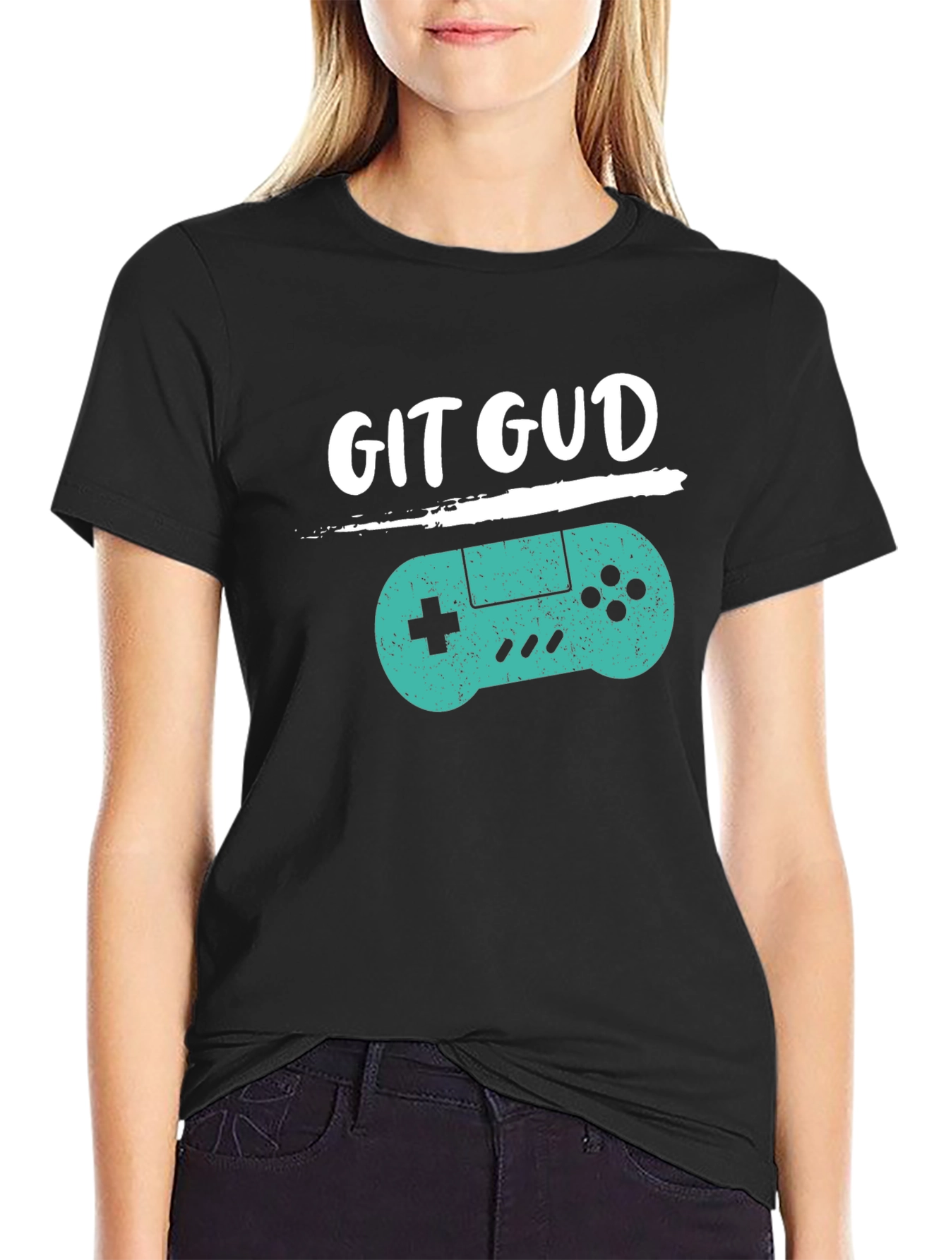 Black Git Gud Gamer T-Shirt - Black Cotton Blend Tee view 2
