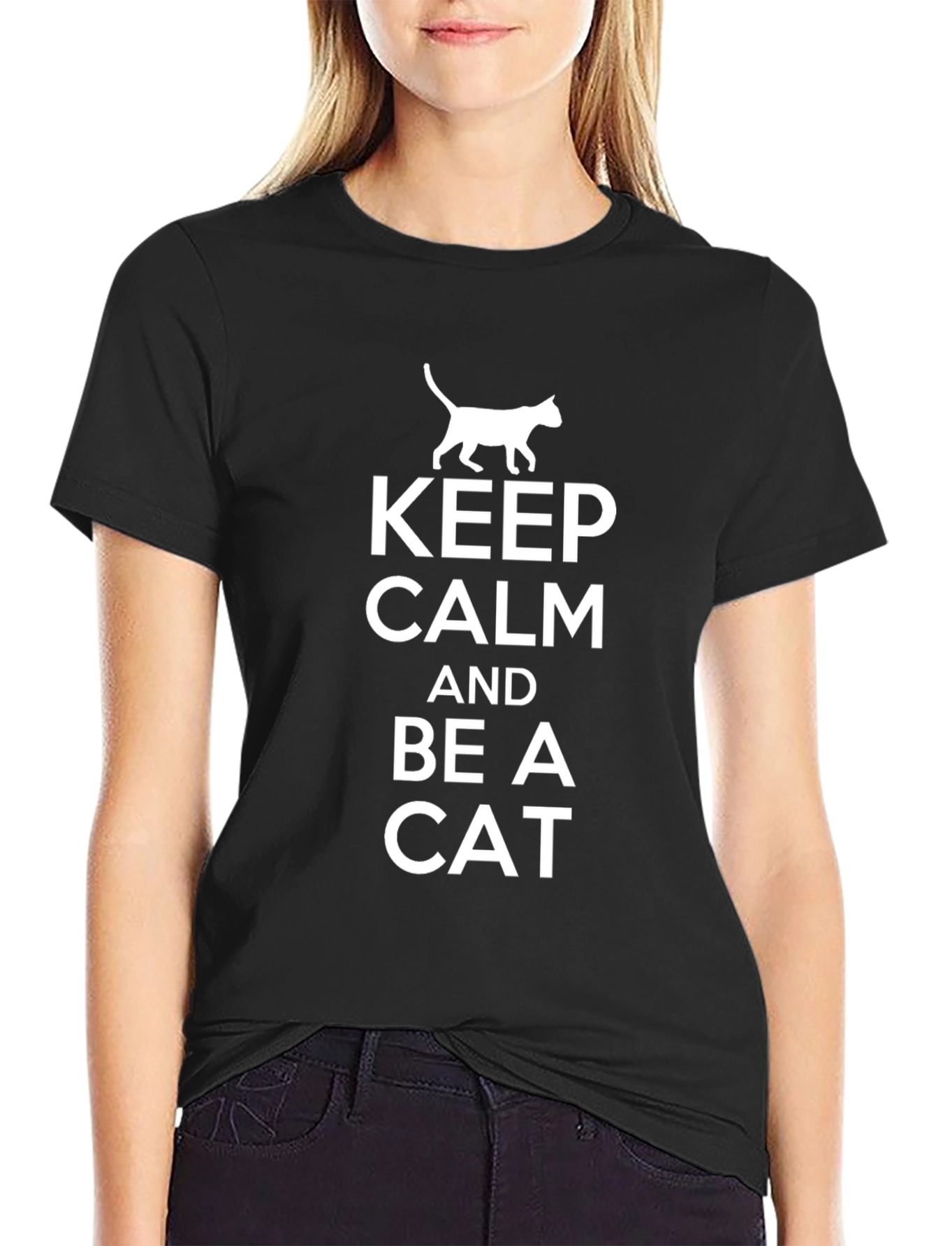 Black Keep Calm and Be a Cat Graphic Tee view 2