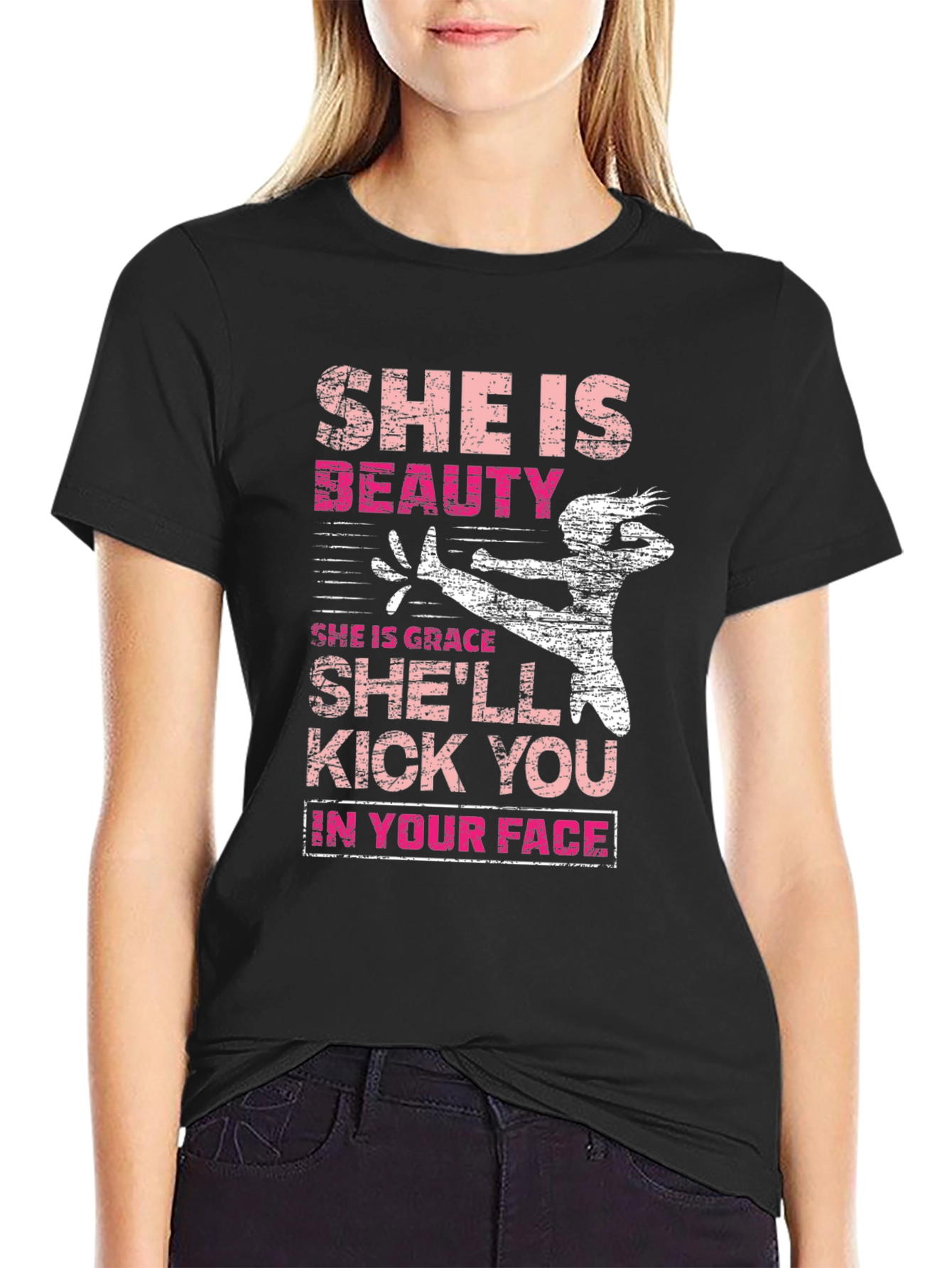Black She is Beauty T-Shirt Kick You in Your Face view 2