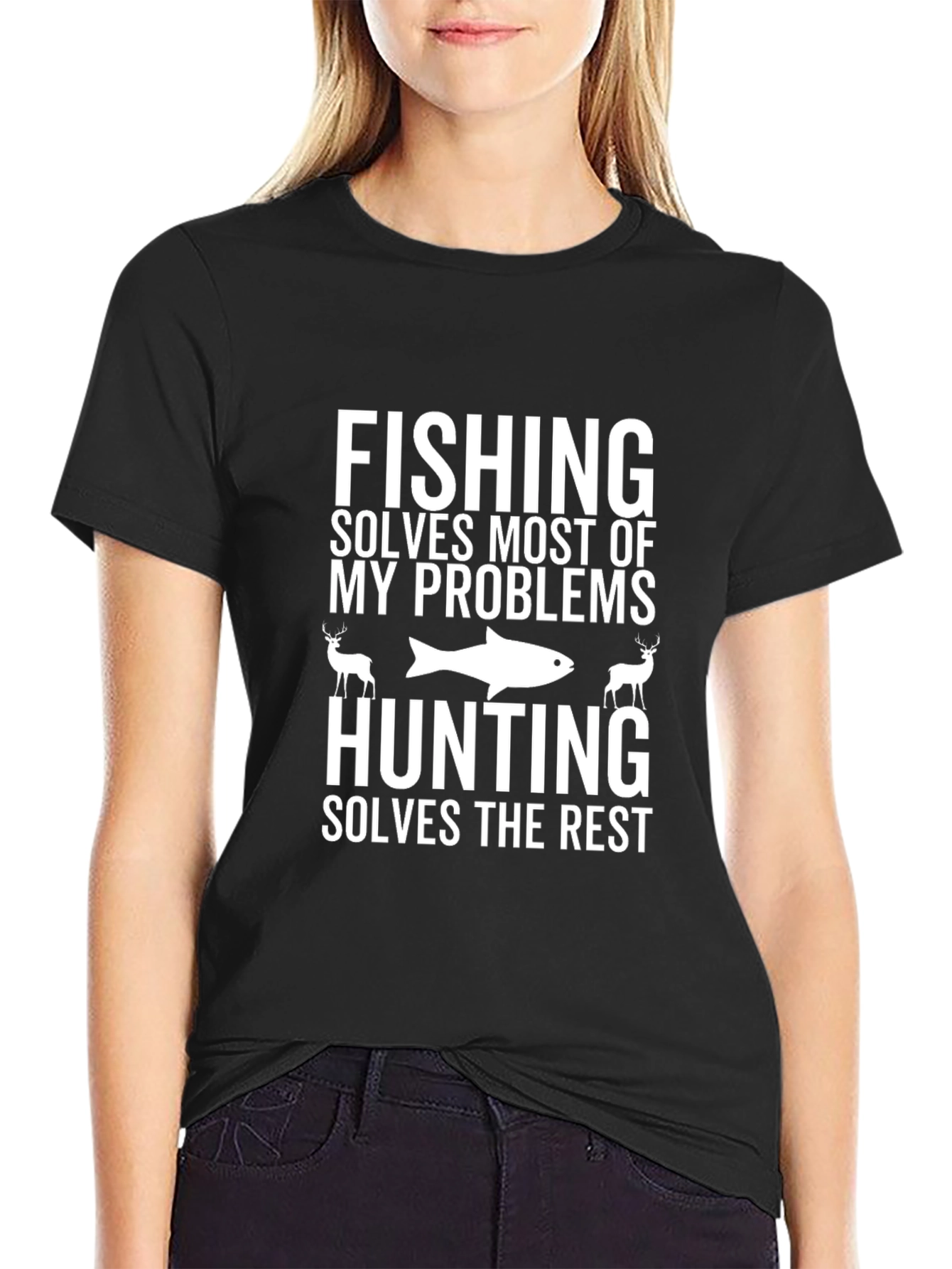 Black Fishing & Hunting Problem Solver T-Shirt view 2