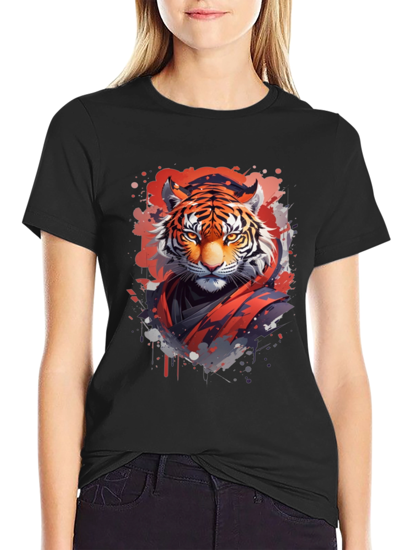 Black Tiger Graphic Print Black T-Shirt view 2