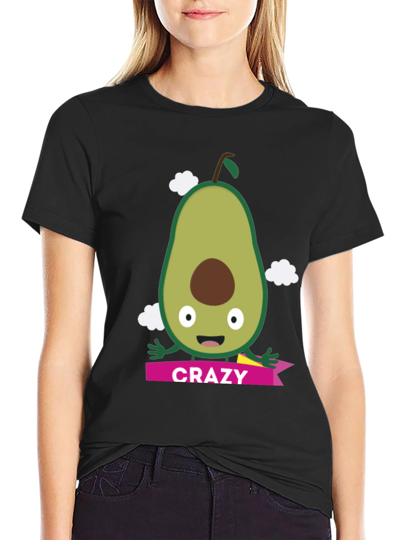 Black Crazy Avocado Graphic T-Shirt - Fun Foodie Tee view 2