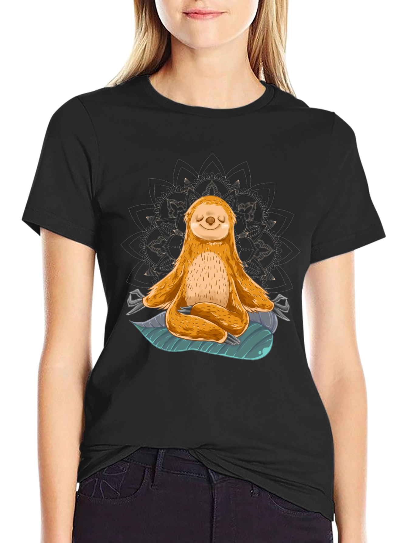 Black Meditating Sloth Graphic Tee view 2