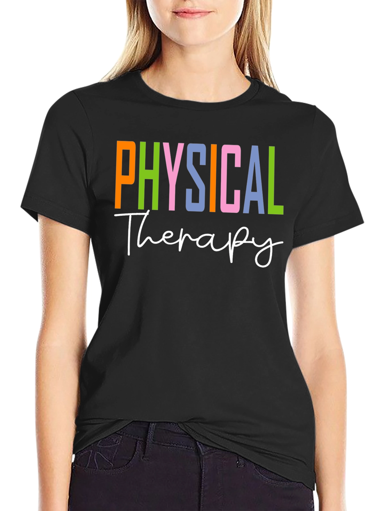 Black Physical Therapy T-Shirt Therapist Colorful Tee view 2