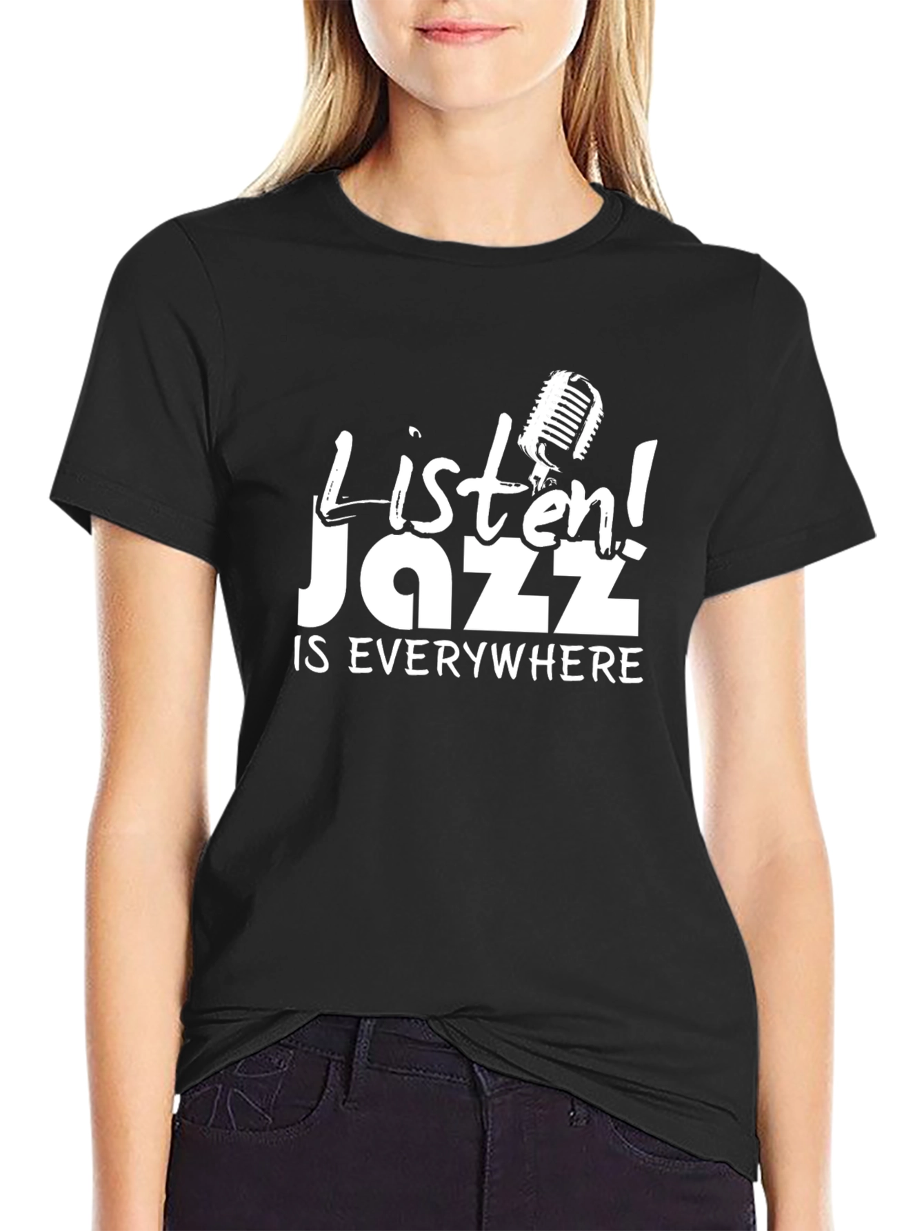 Black Listen! Jazz is Everywhere Graphic T-Shirt view 2
