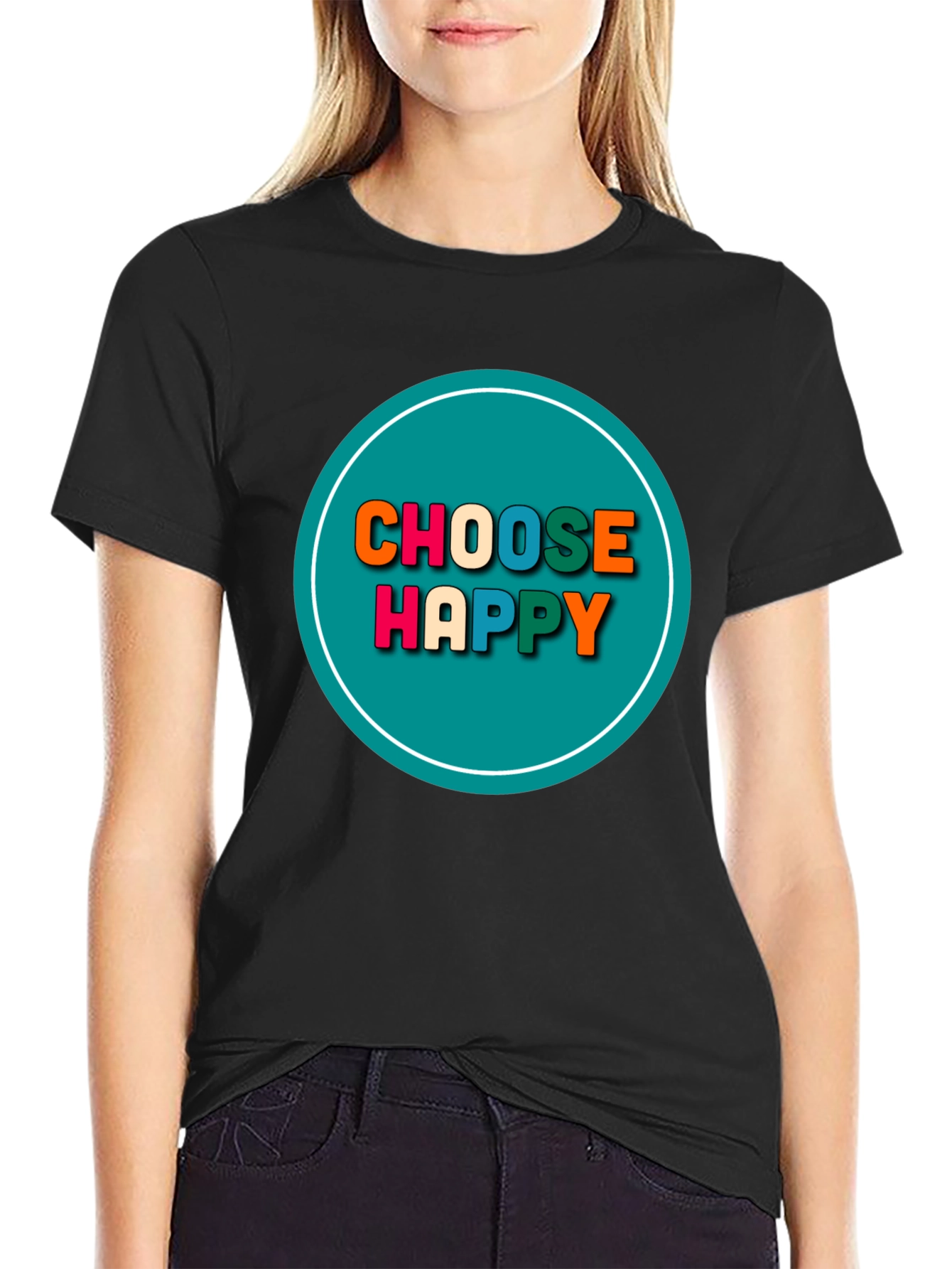 Black Choose Happy Graphic Tee - Positive Vibes T-Shirt view 2
