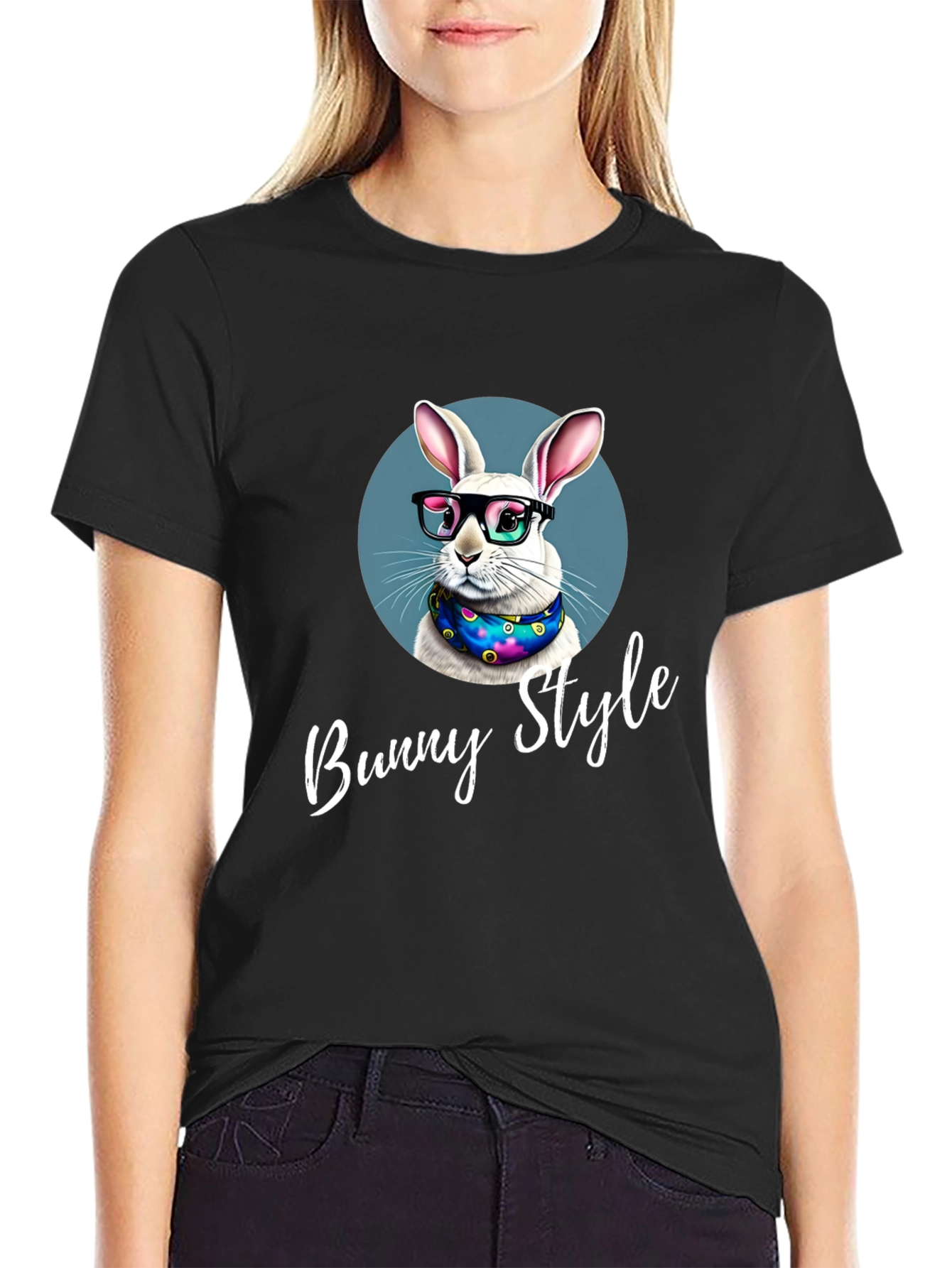 Black Bunny Style T-Shirt - Cool Rabbit Design view 2