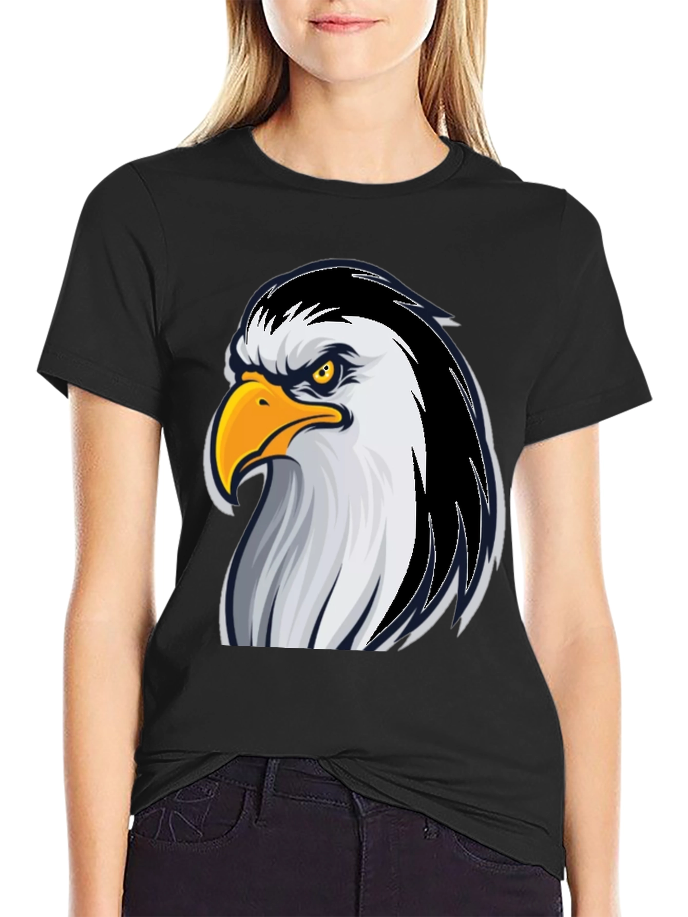 Black Eagle Graphic Tee - Bold Black Cotton T-Shirt view 2