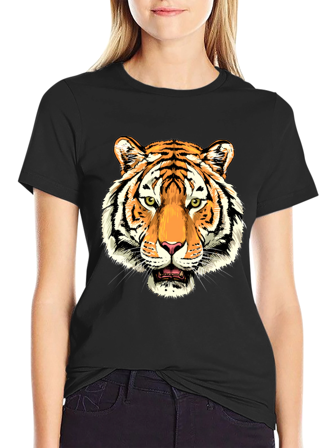 Black Tiger Graphic Print Black T-Shirt view 2