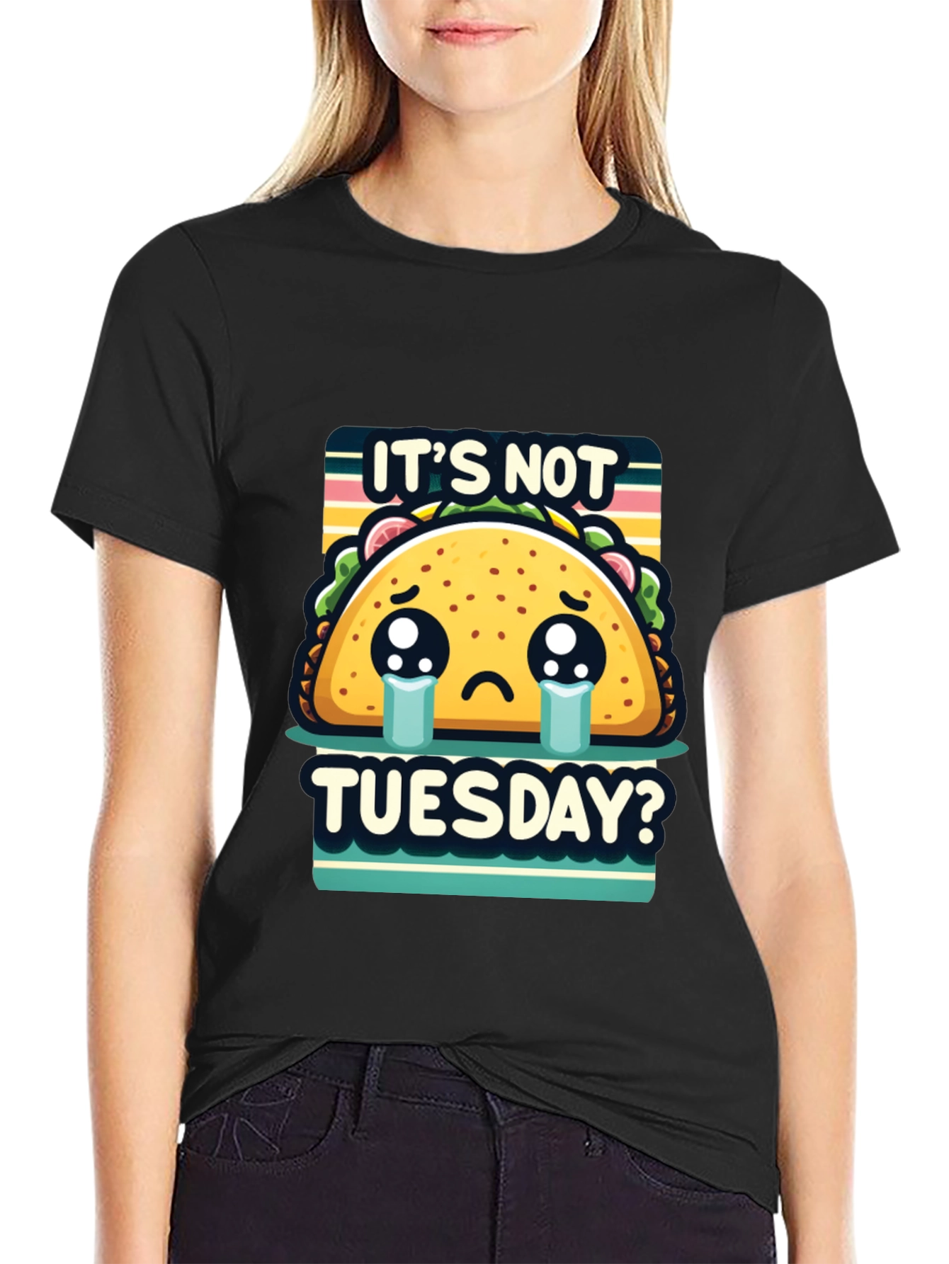 Black It's Not Tuesday Taco T-Shirt - Sad Taco Graphic Tee view 2