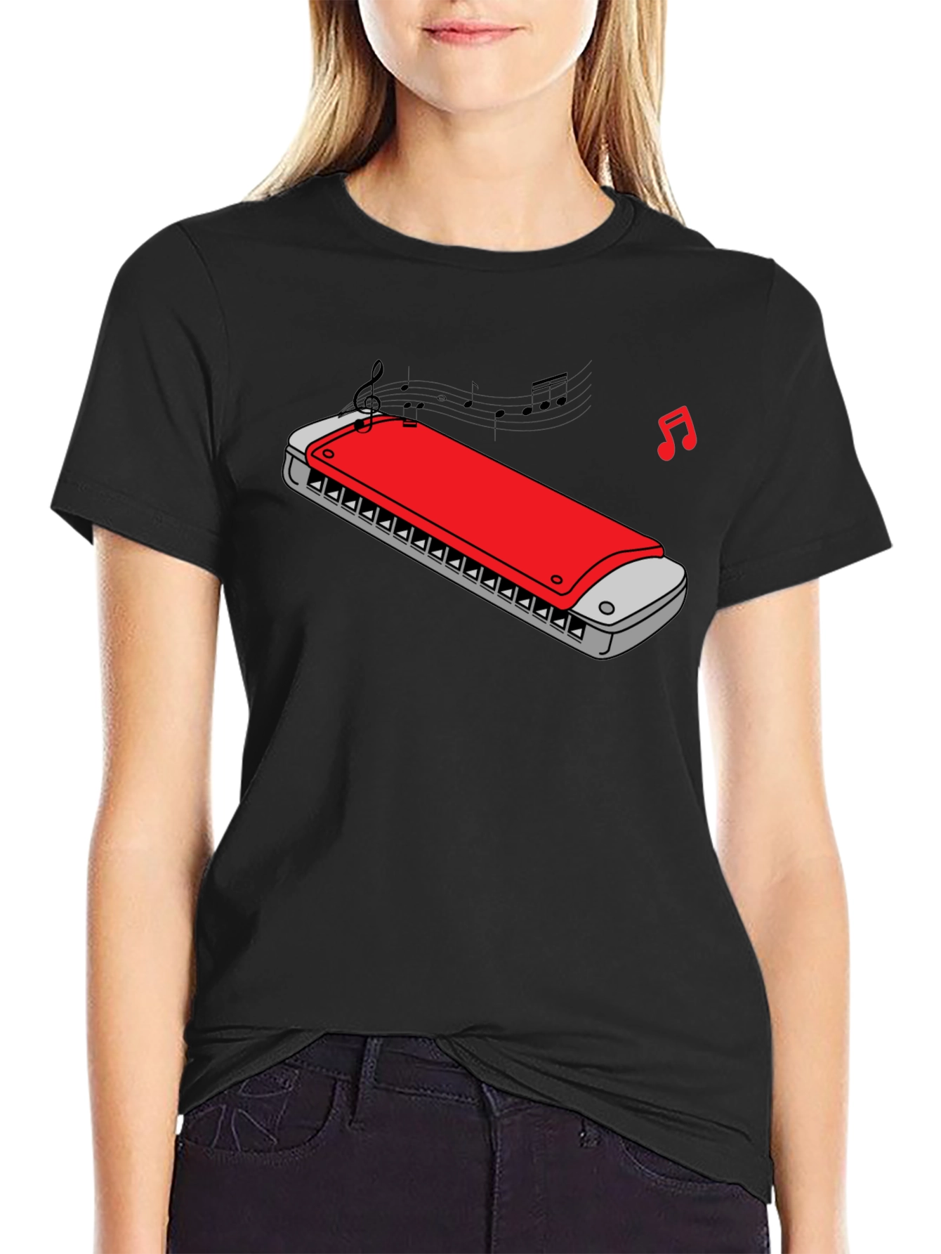 Black Harmonica Music Graphic Tee - Black Cotton view 2