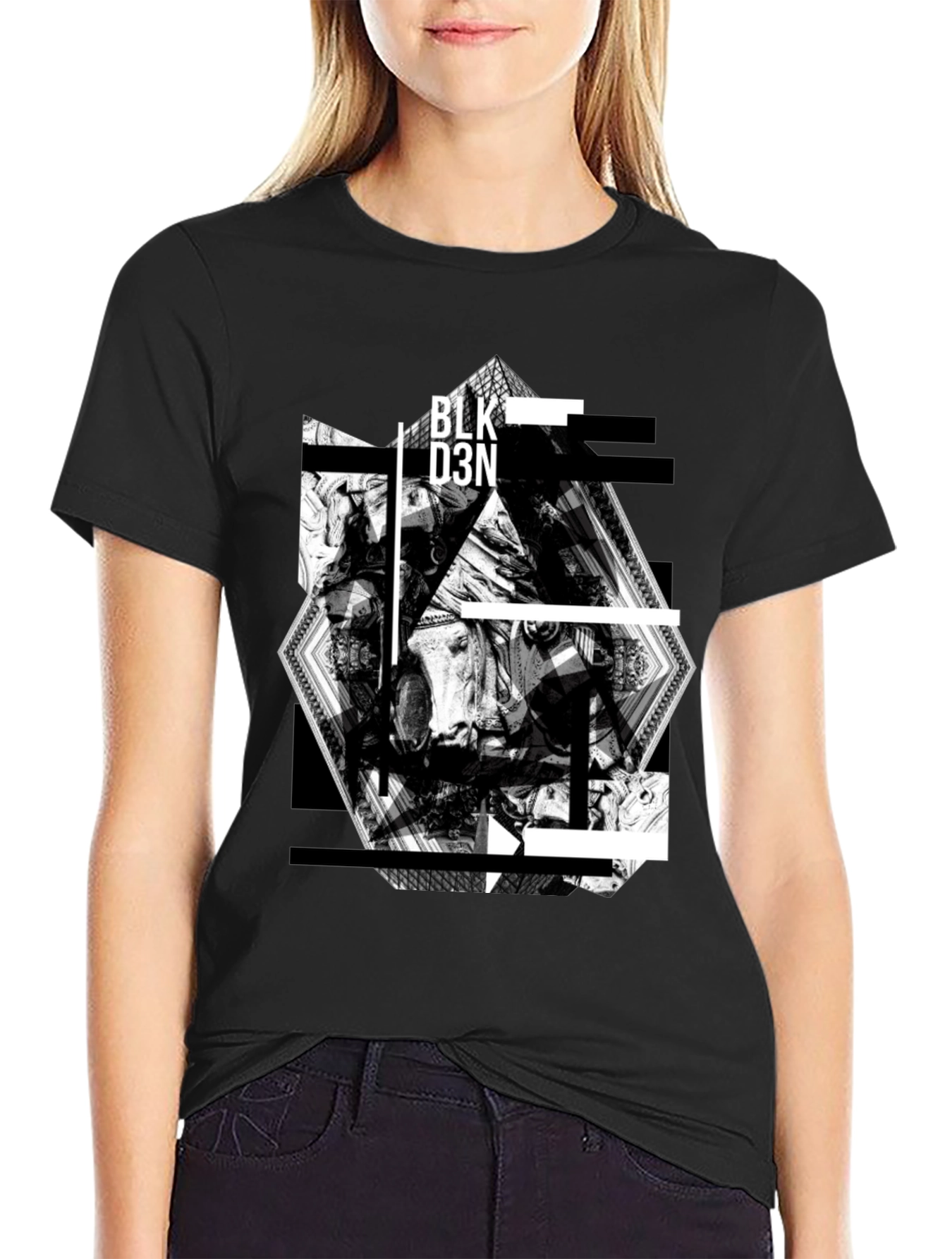 Black Abstract Graphic Print Black T-Shirt view 2