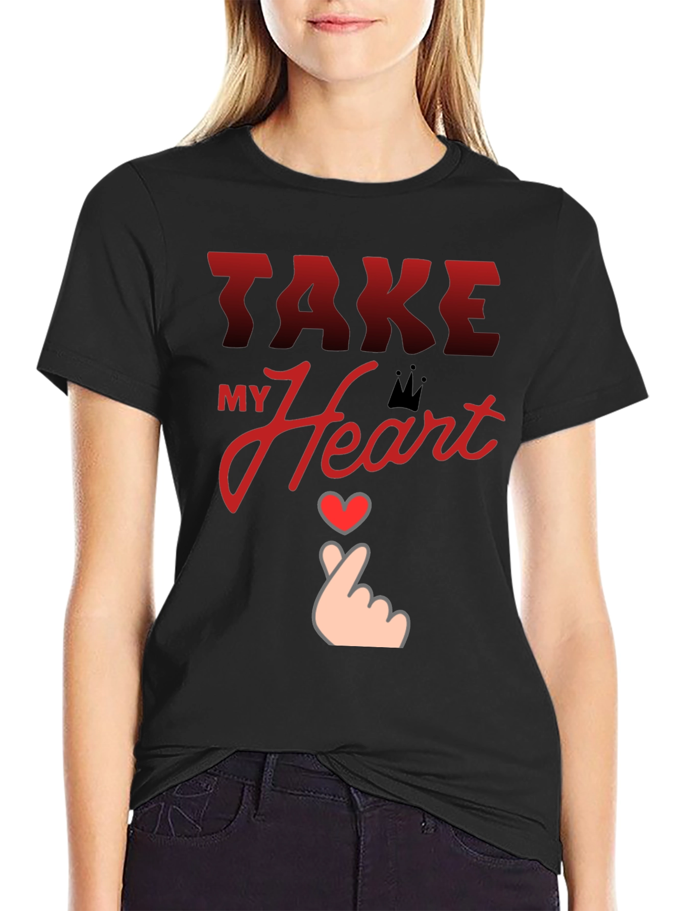 Black Take My Heart Graphic Tee - Trendy Love Design T-Shirt view 2