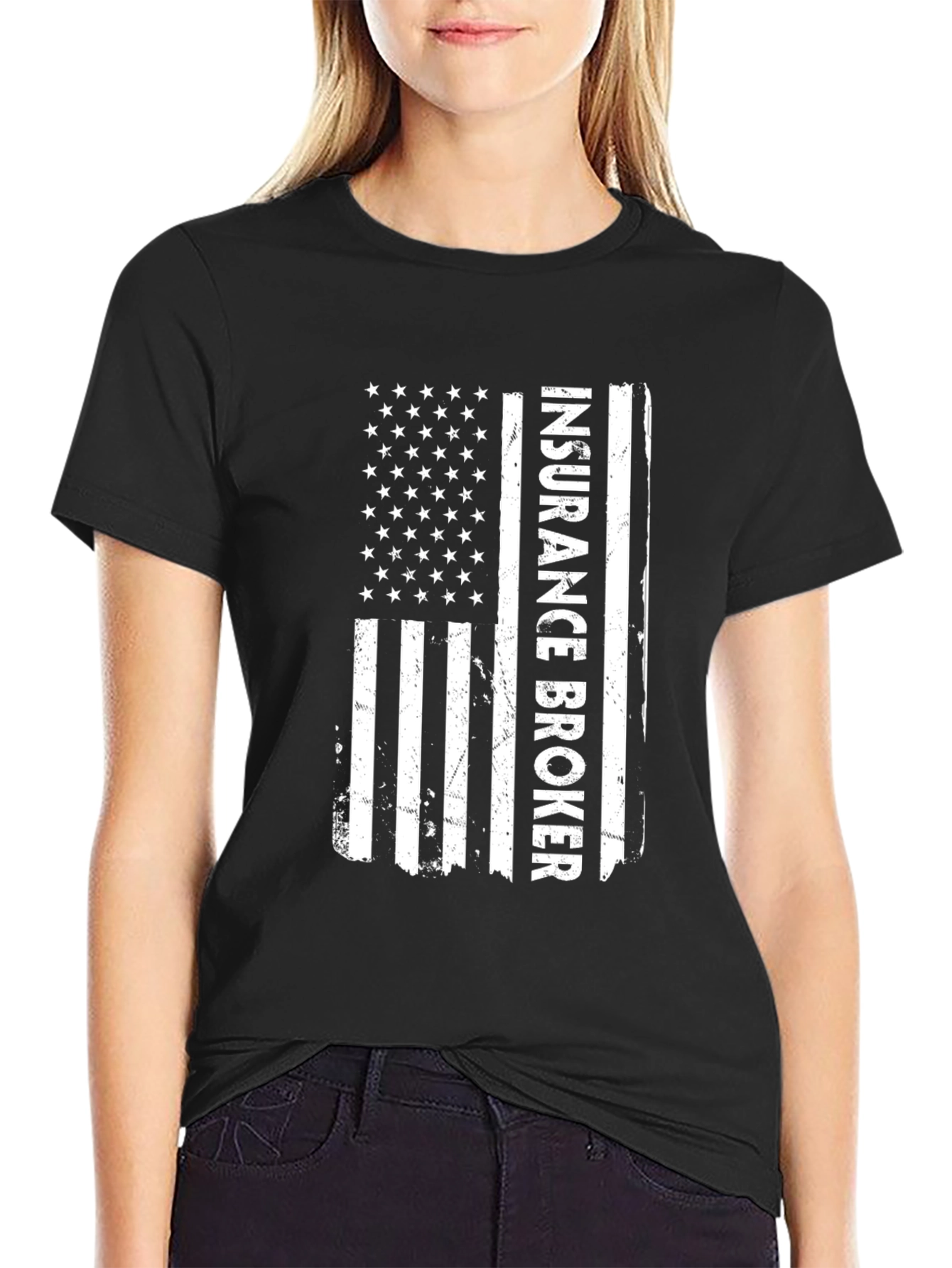 Black Insurance Broker American Flag T-Shirt view 2