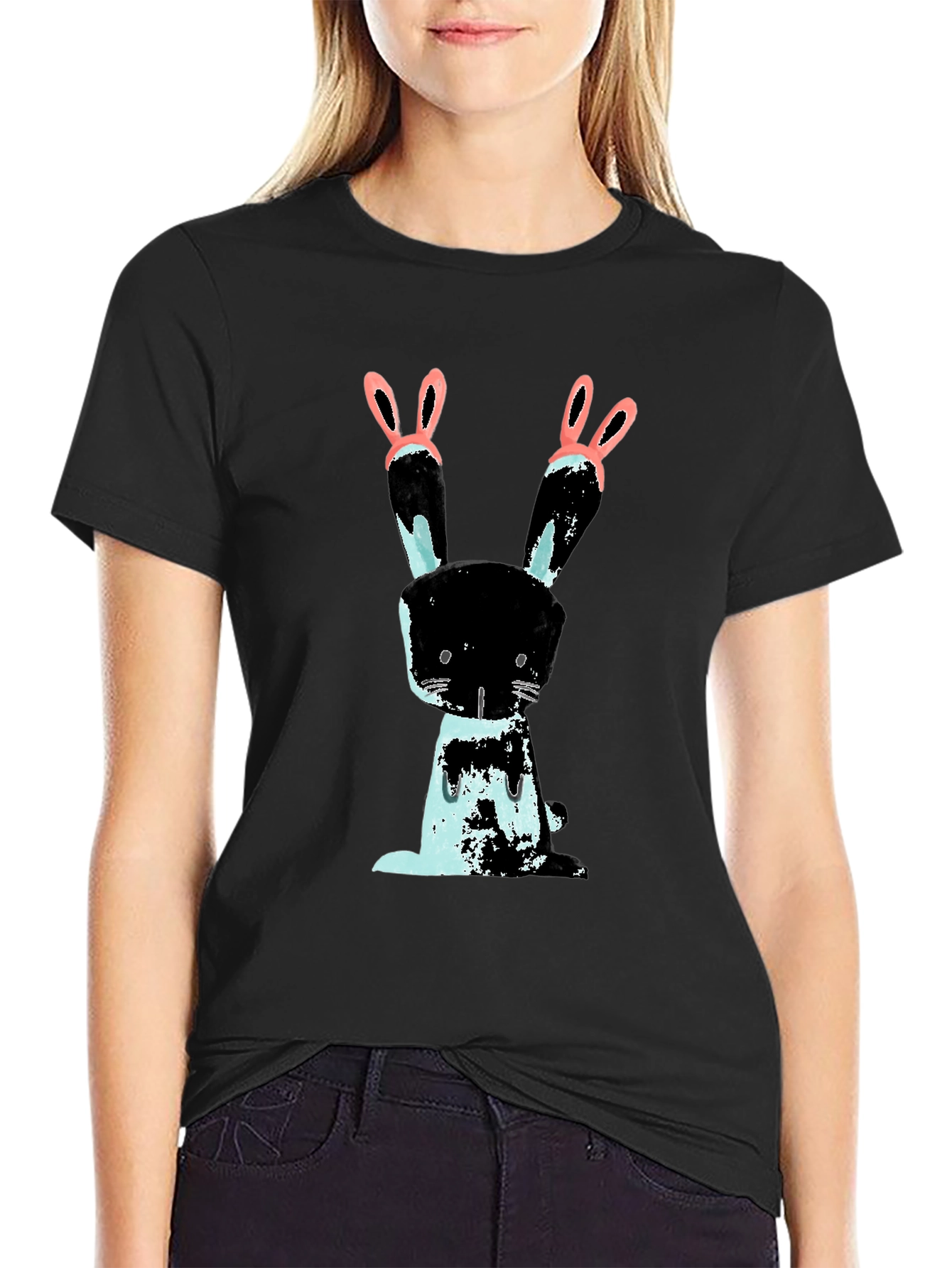 Black Bunny Graphic Black T-Shirt view 2