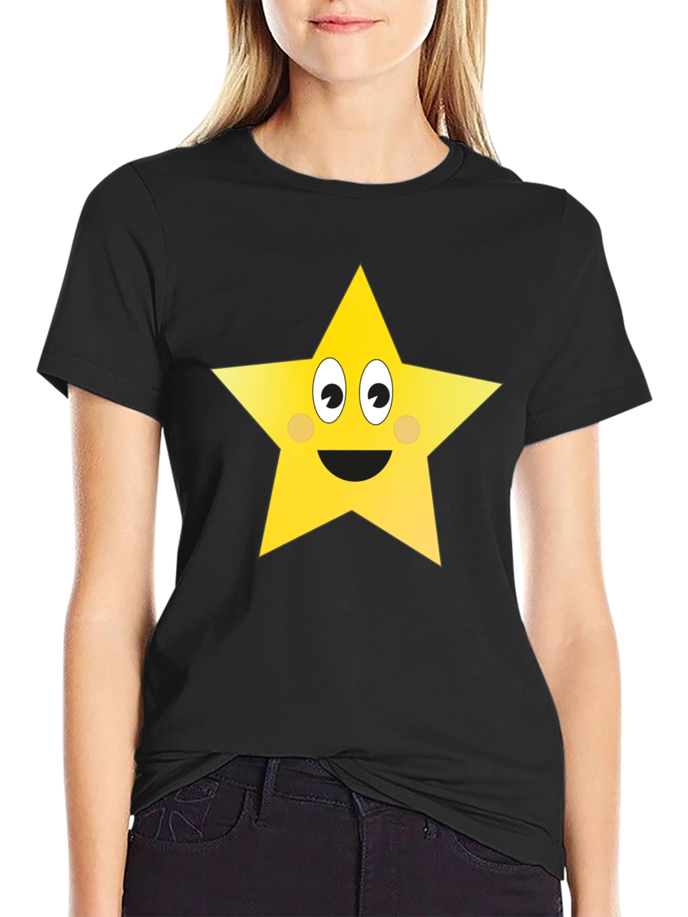 Black Funny Star Graphic Tee - Black Cotton T-Shirt view 2