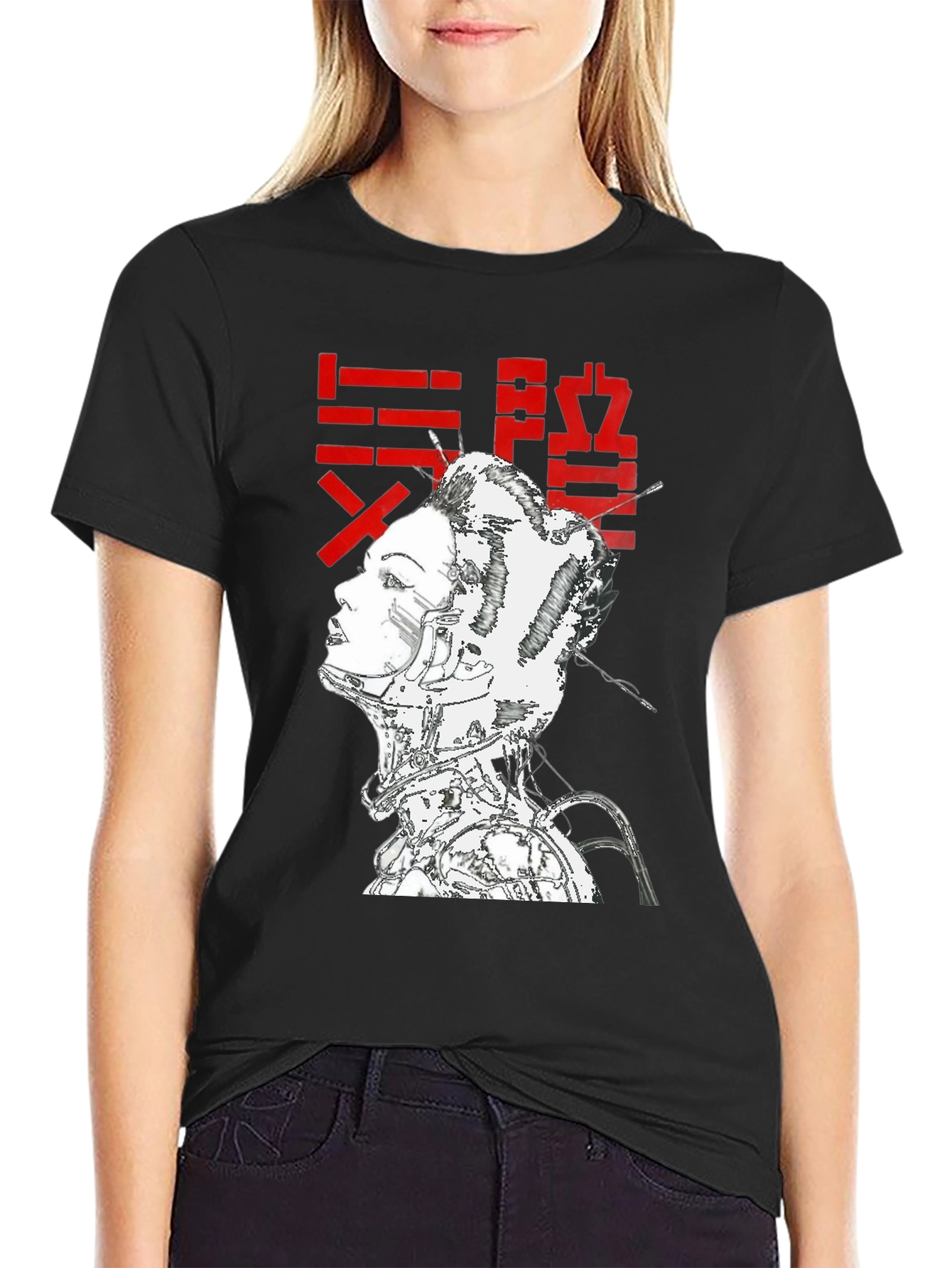 Black Cyberpunk Geisha Graphic T-Shirt - Black view 2