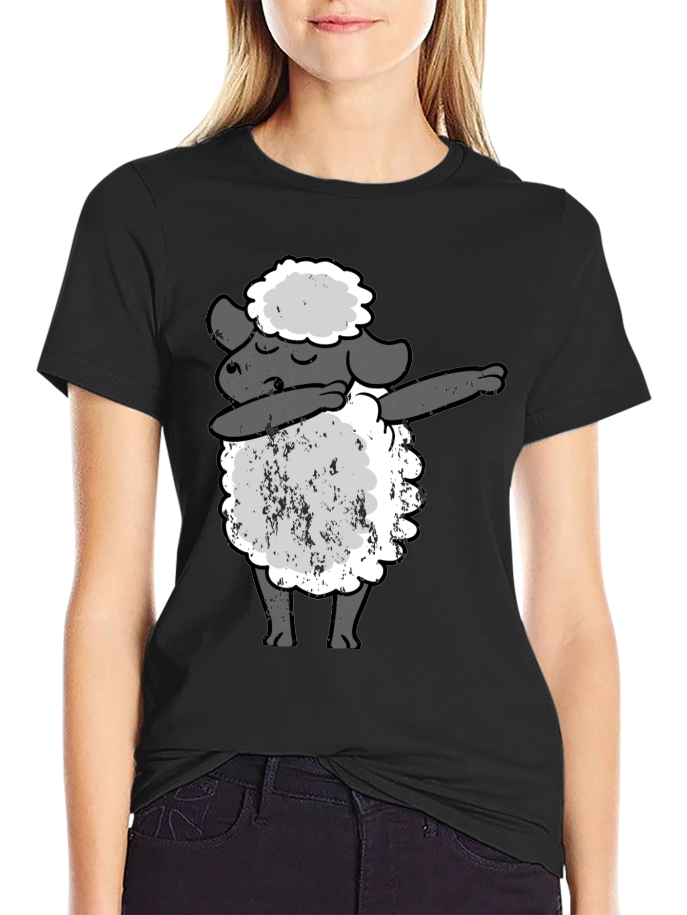 Black Dabbing Sheep Black T-Shirt - Funny Graphic Tee view 2