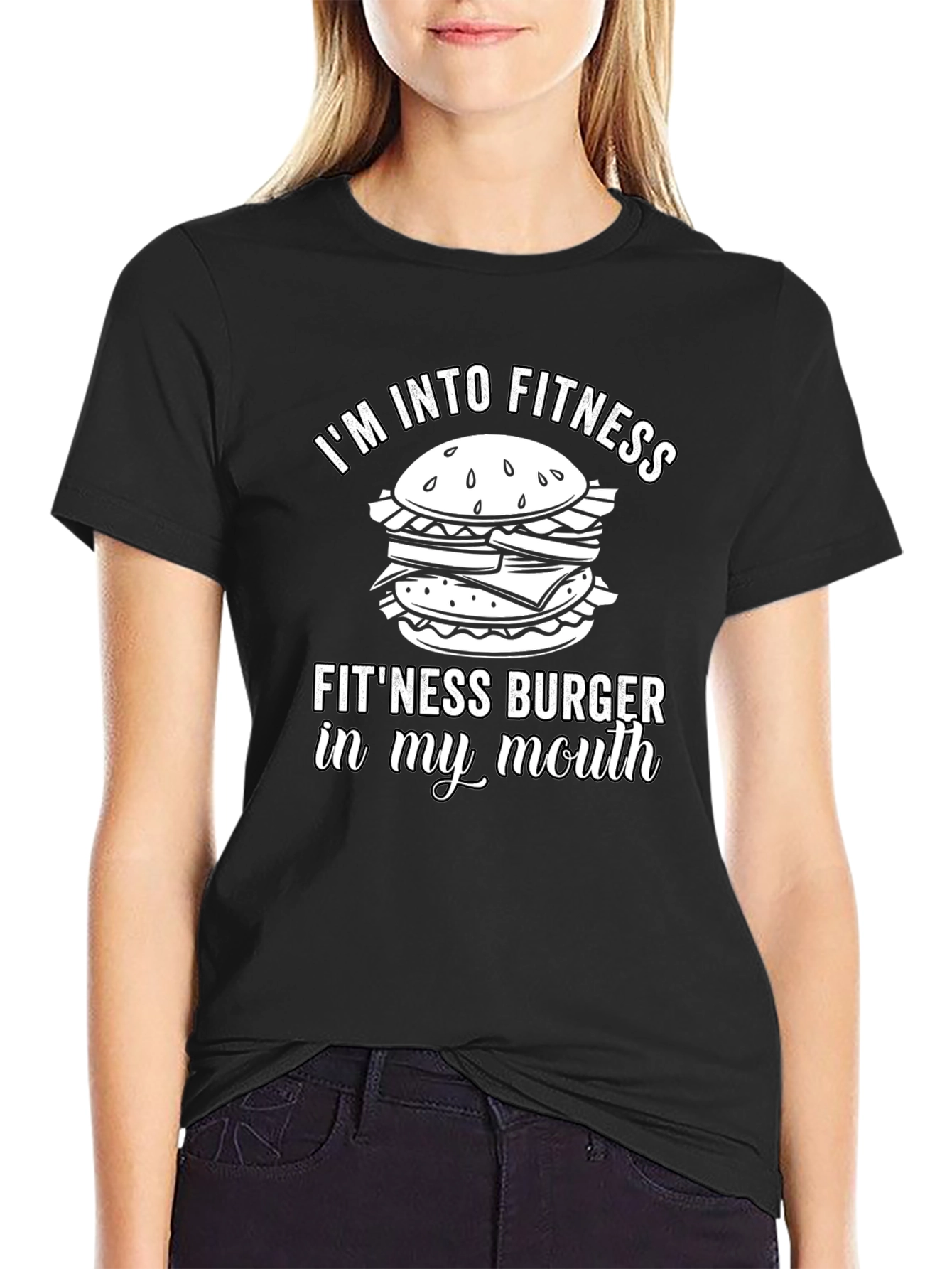 Black Fitness Burger T-Shirt - Funny Gym Workout Tee view 2