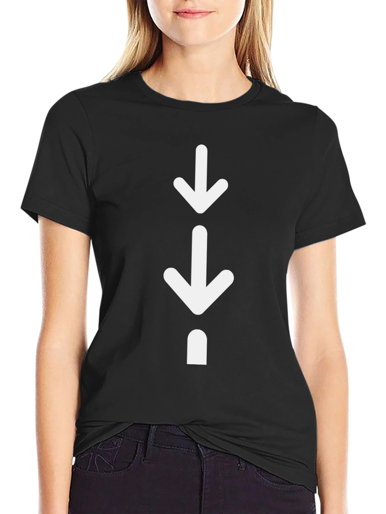 Black Arrow Pointing Down Graphic Print T-Shirt view 2