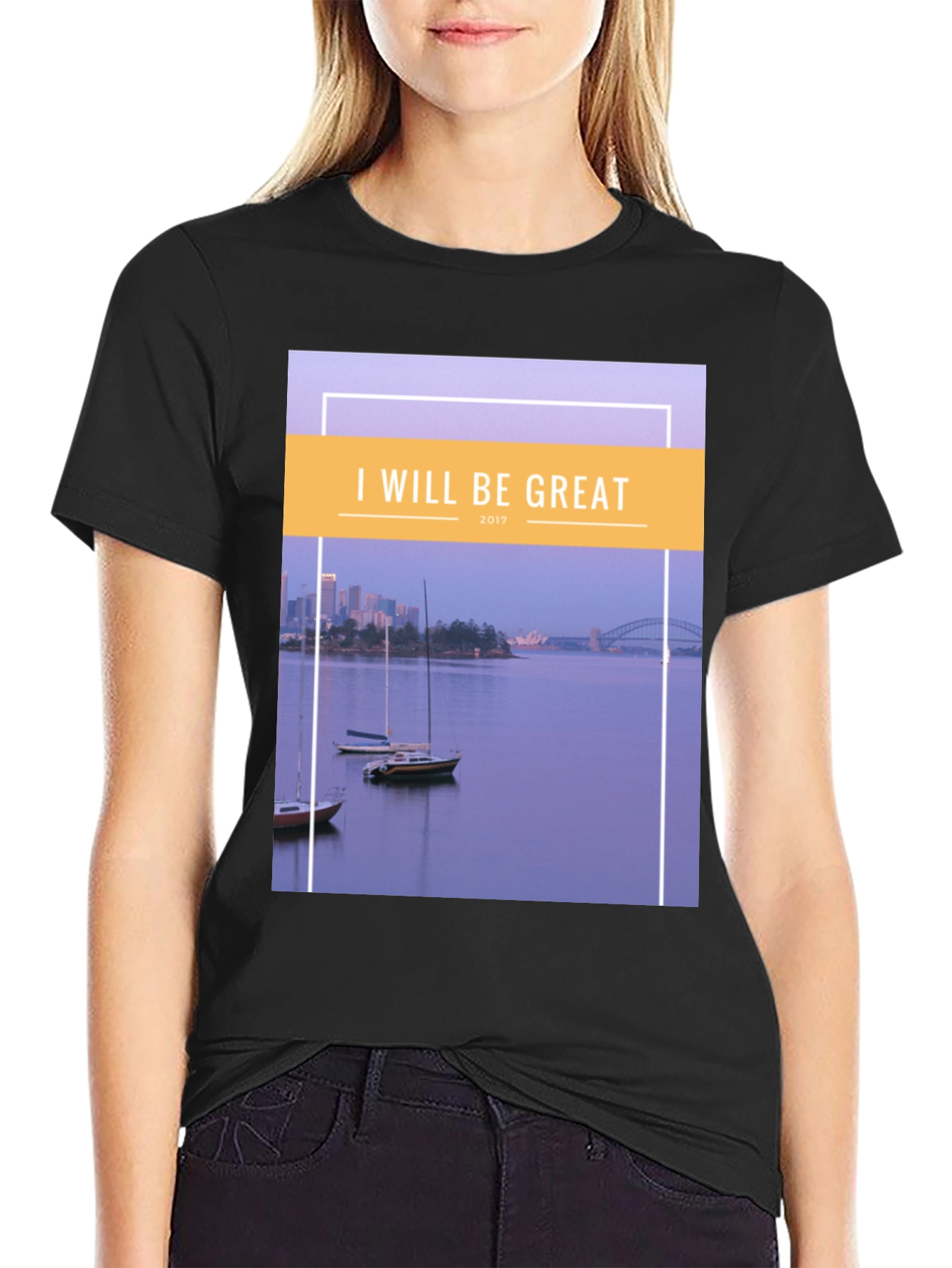 Black I Will Be Great T-Shirt: Sydney Harbour Design, Cotton Blend view 2