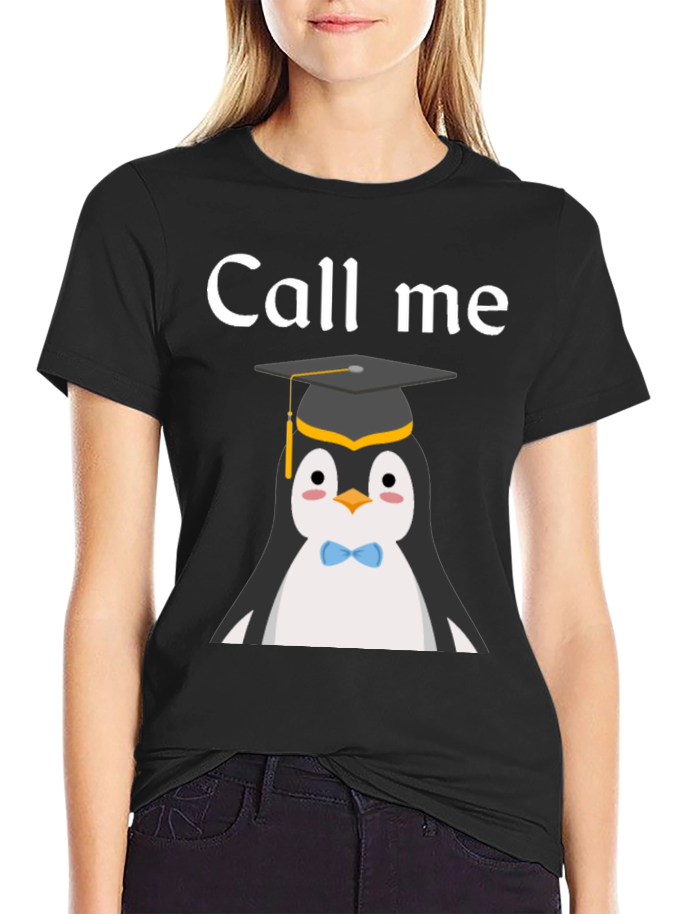 Black Call Me Penguin Graduate T-Shirt view 2