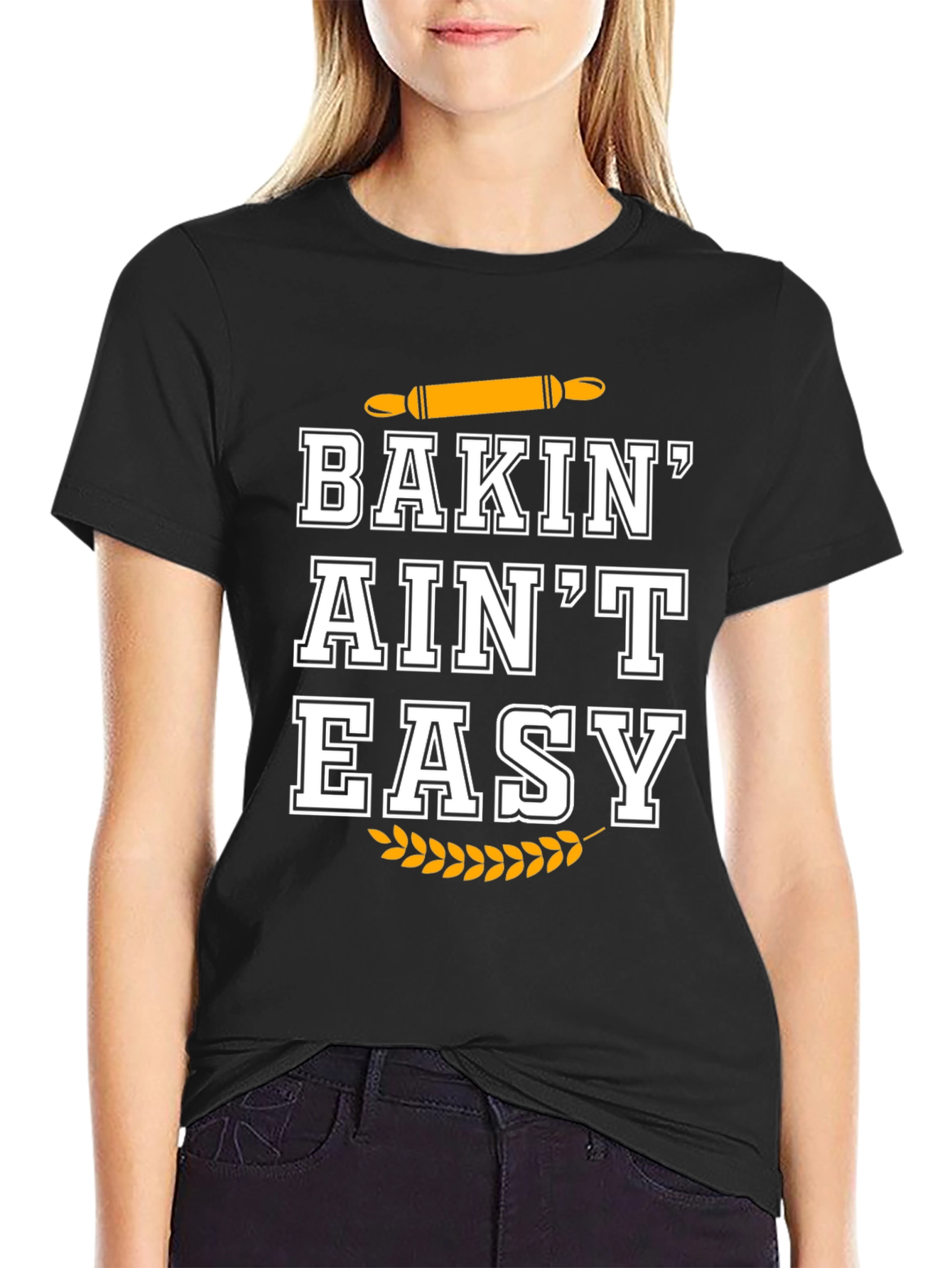 Black Baking Ain't Easy Black T-Shirt view 2