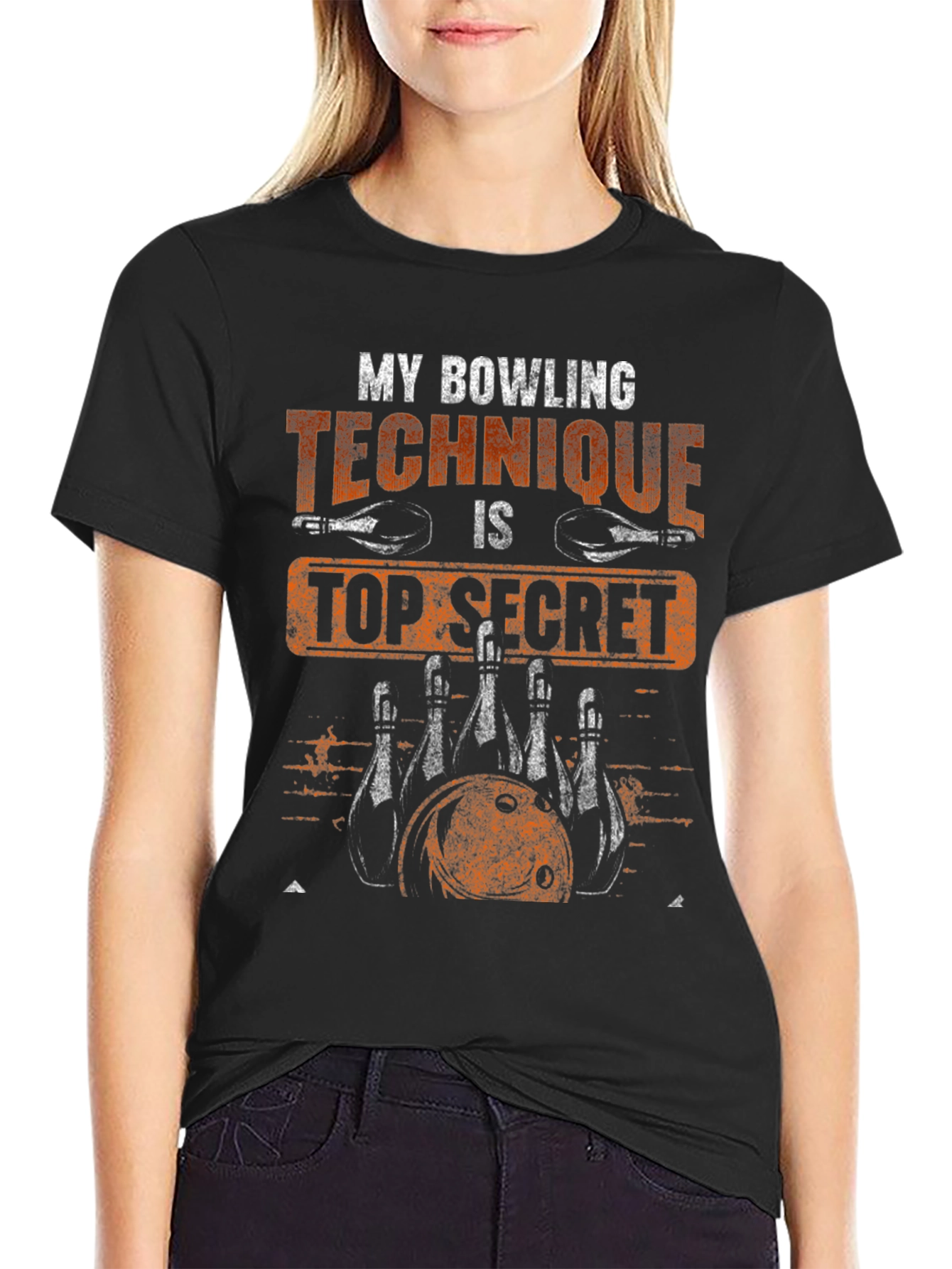 Black Bowling Technique Top Secret Graphic T-Shirt view 2