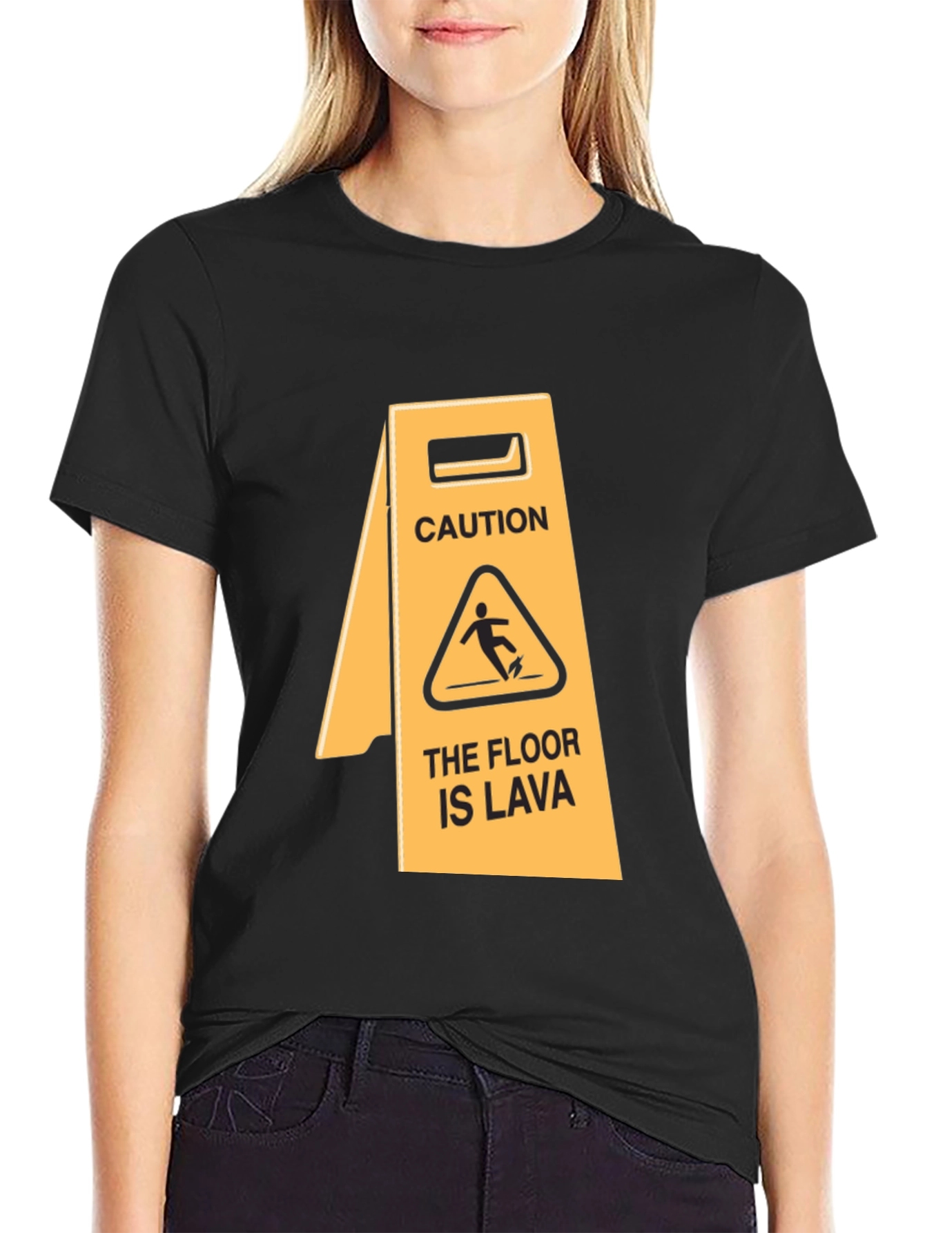 Black Caution: The Floor is Lava T-Shirt view 2