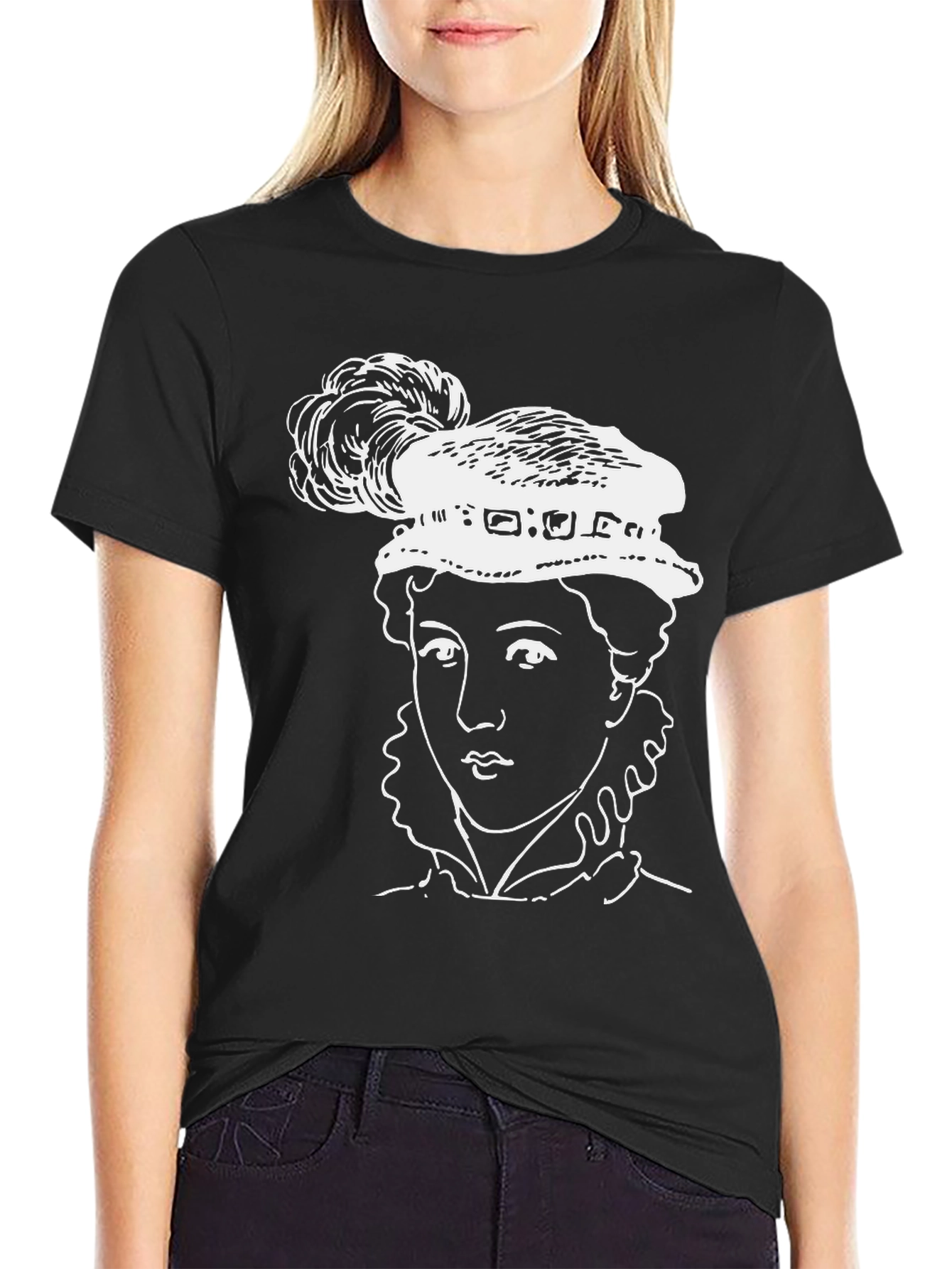 Black Black T-Shirt with Elizabethan Woman Graphic view 2