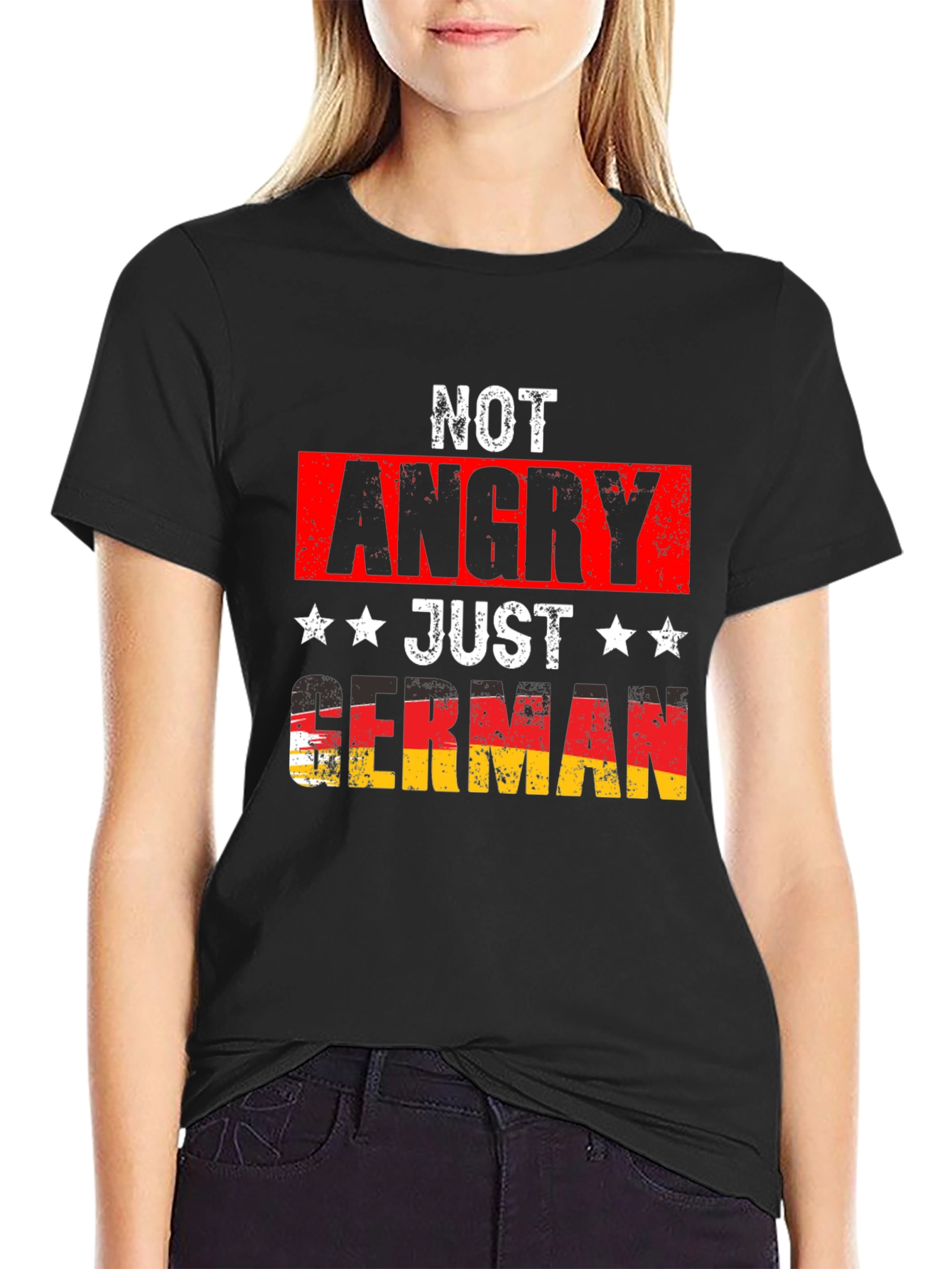 Black Funny German Pride T-Shirt - Not Angry Just German view 2
