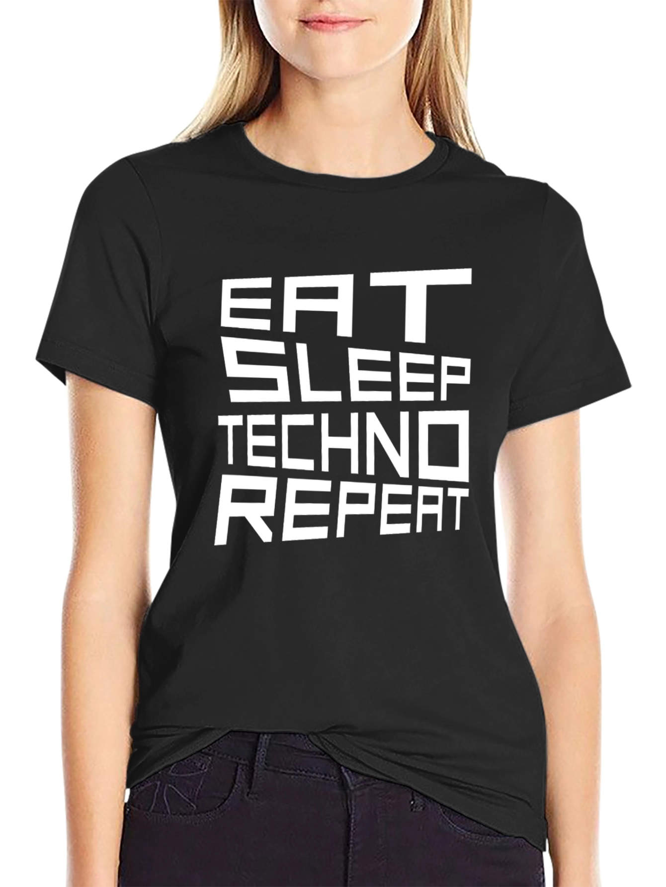 Black Eat Sleep Techno Repeat Graphic Tee view 2