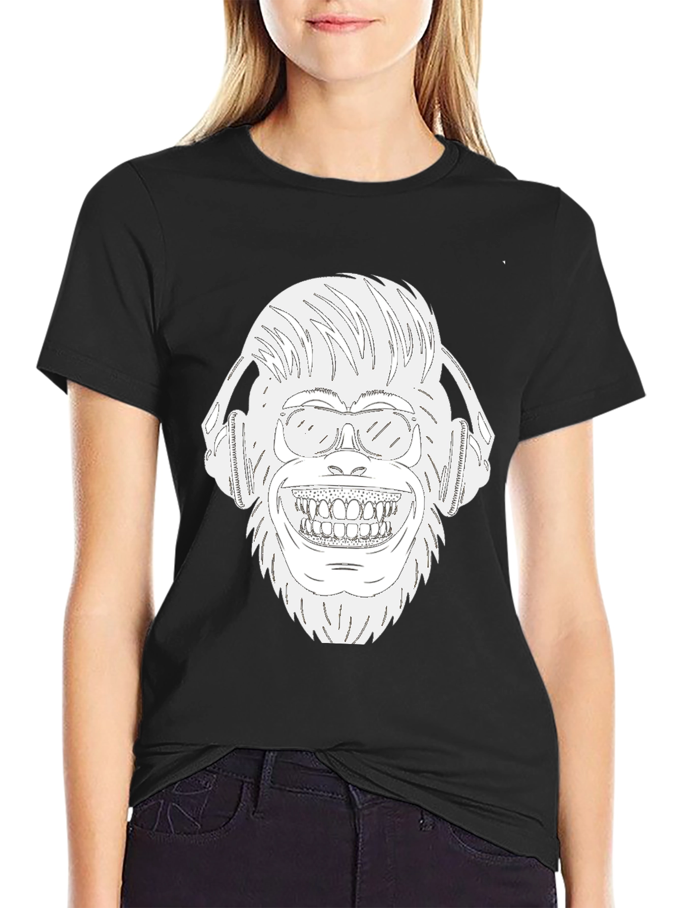 Black DJ Monkey Graphic T-Shirt view 2