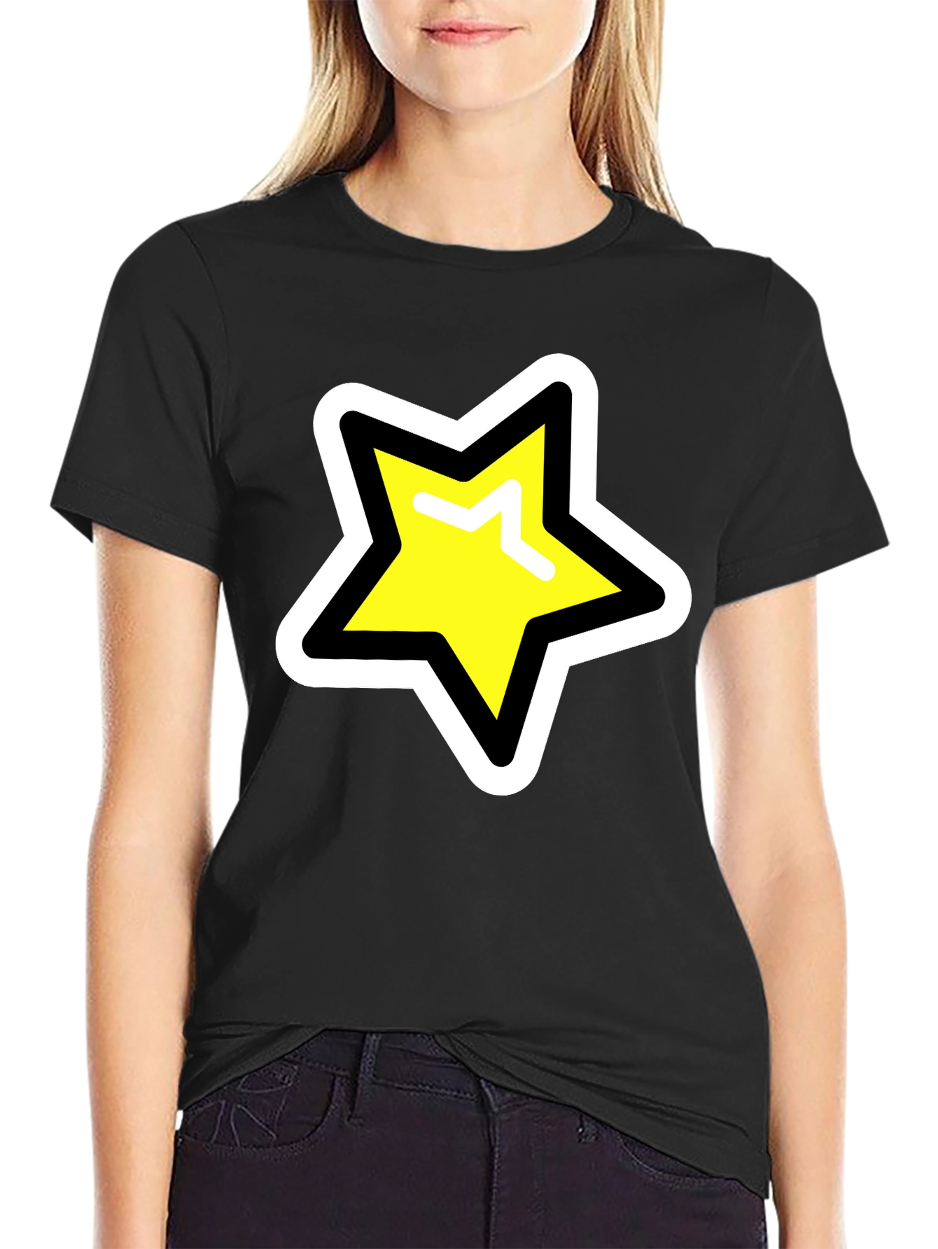 Black Star Graphic T-Shirt - Black Cotton Blend Casual Tee view 2