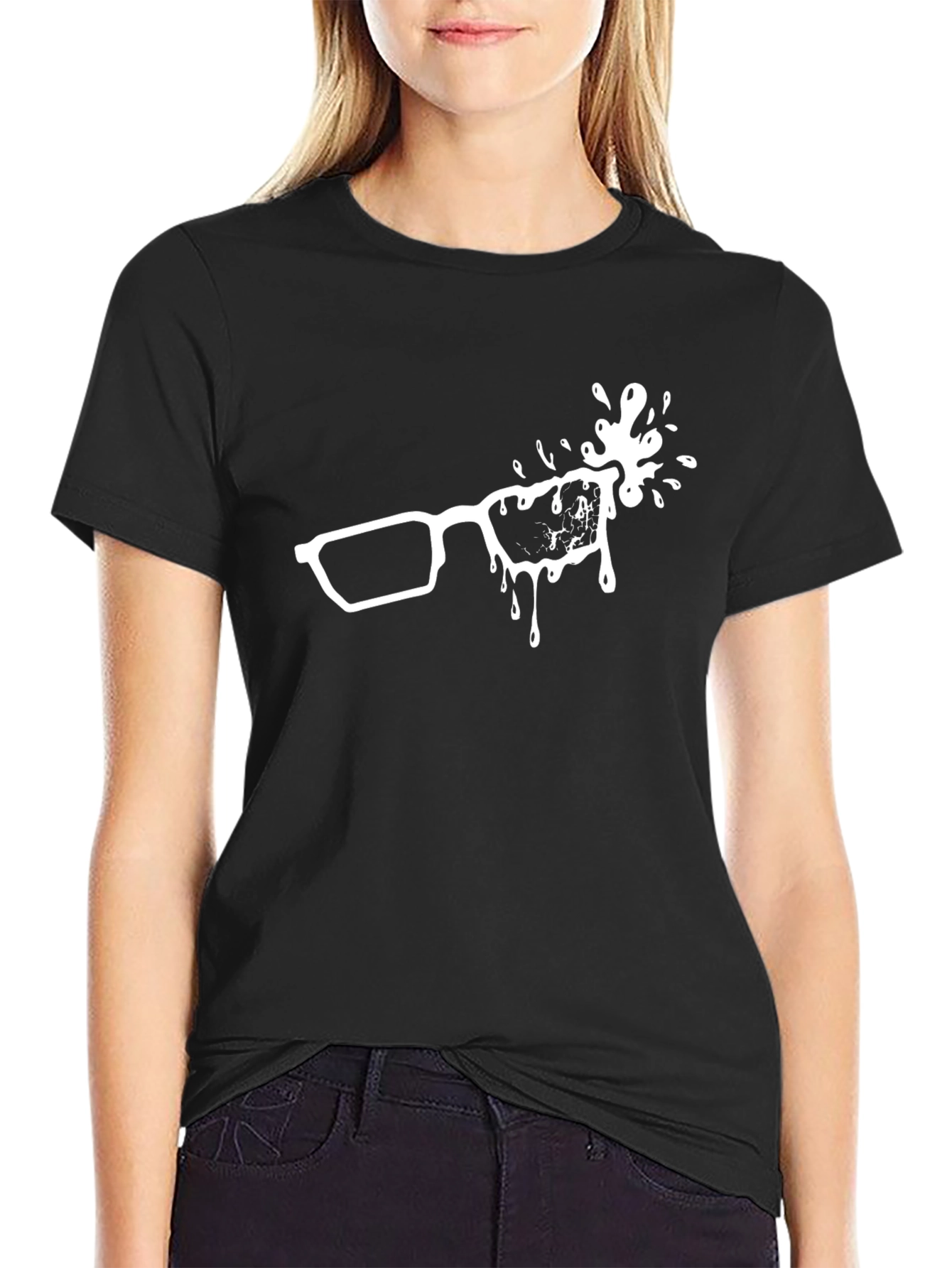 Black Men's Black T-Shirt with Glasses Drip Design view 2