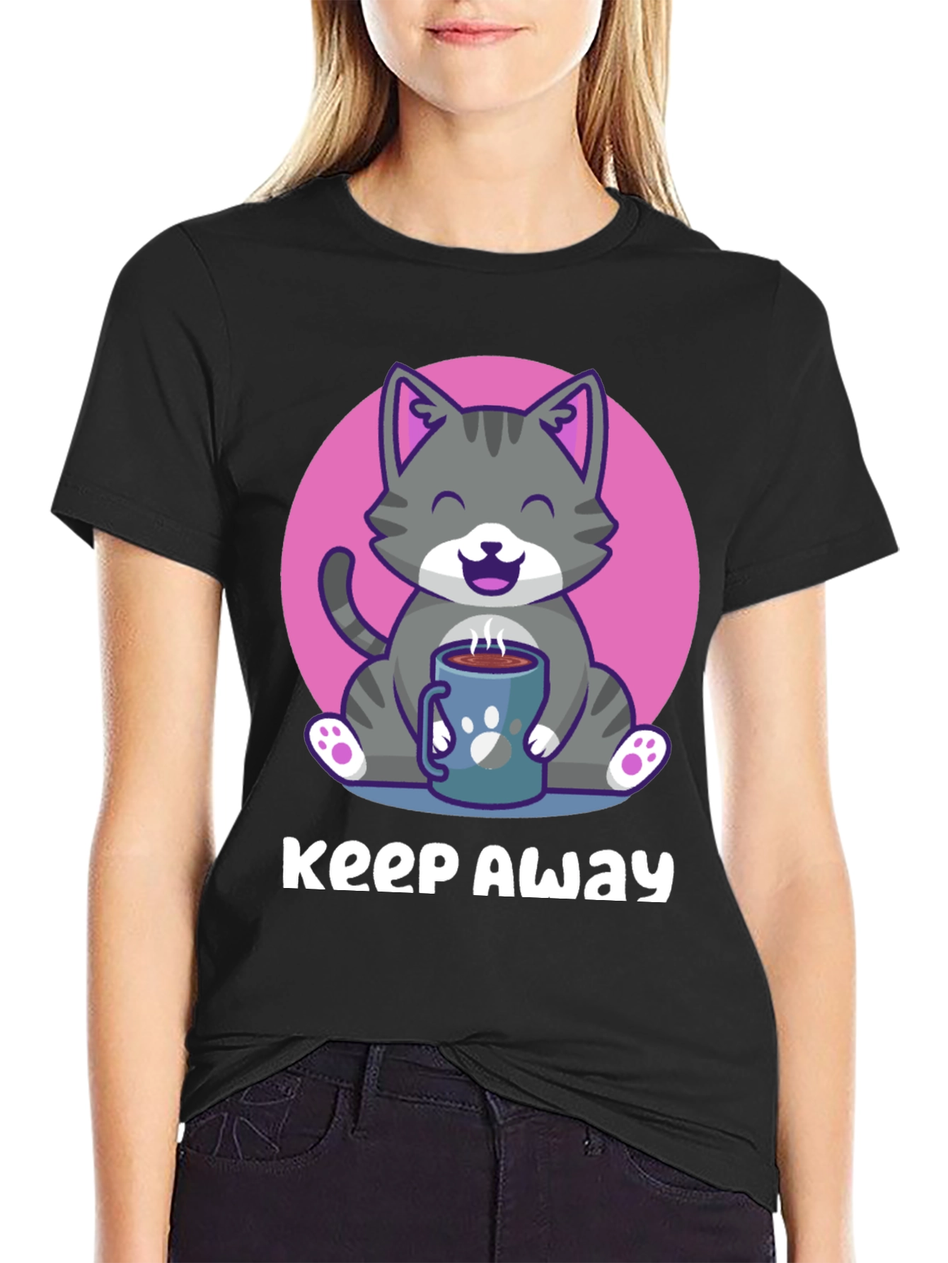 Black Keep Away Gray Cat Coffee T-Shirt view 2