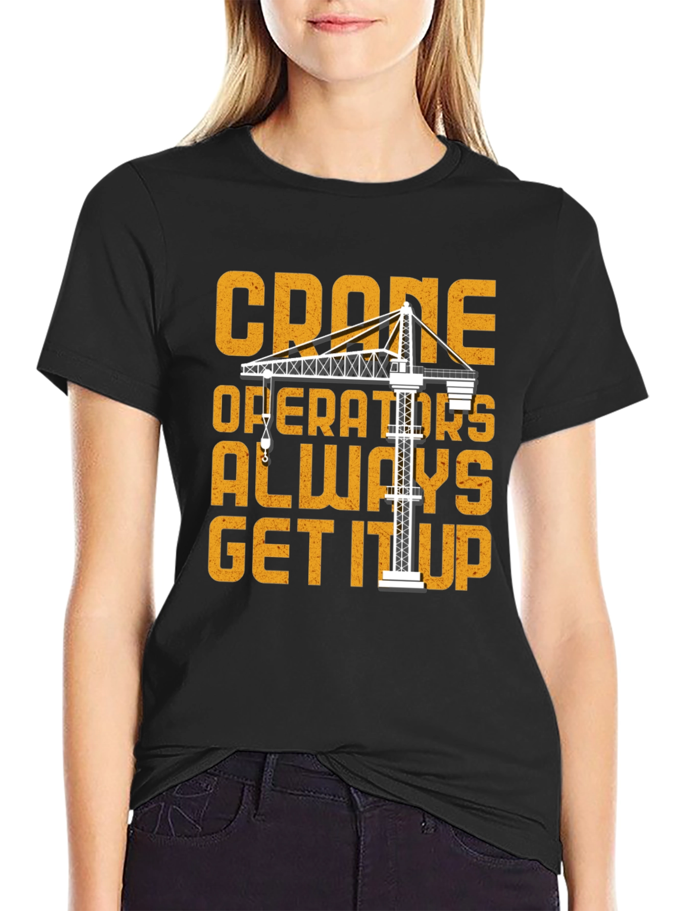 Black Crane Operator T-Shirt: Get It Up Funny Tee view 2