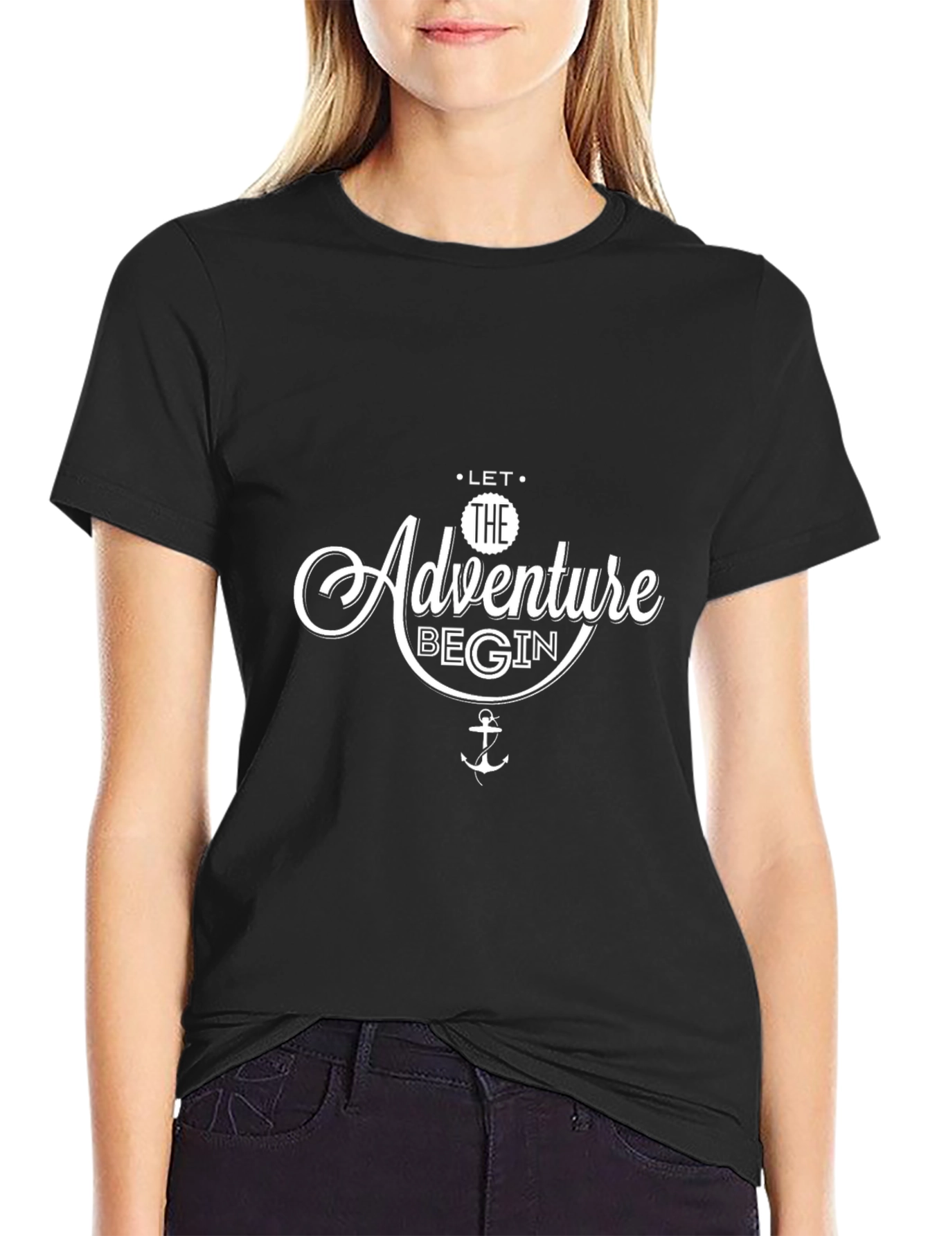 Black Adventure Begins Graphic T-Shirt - Black Cotton Tee view 2