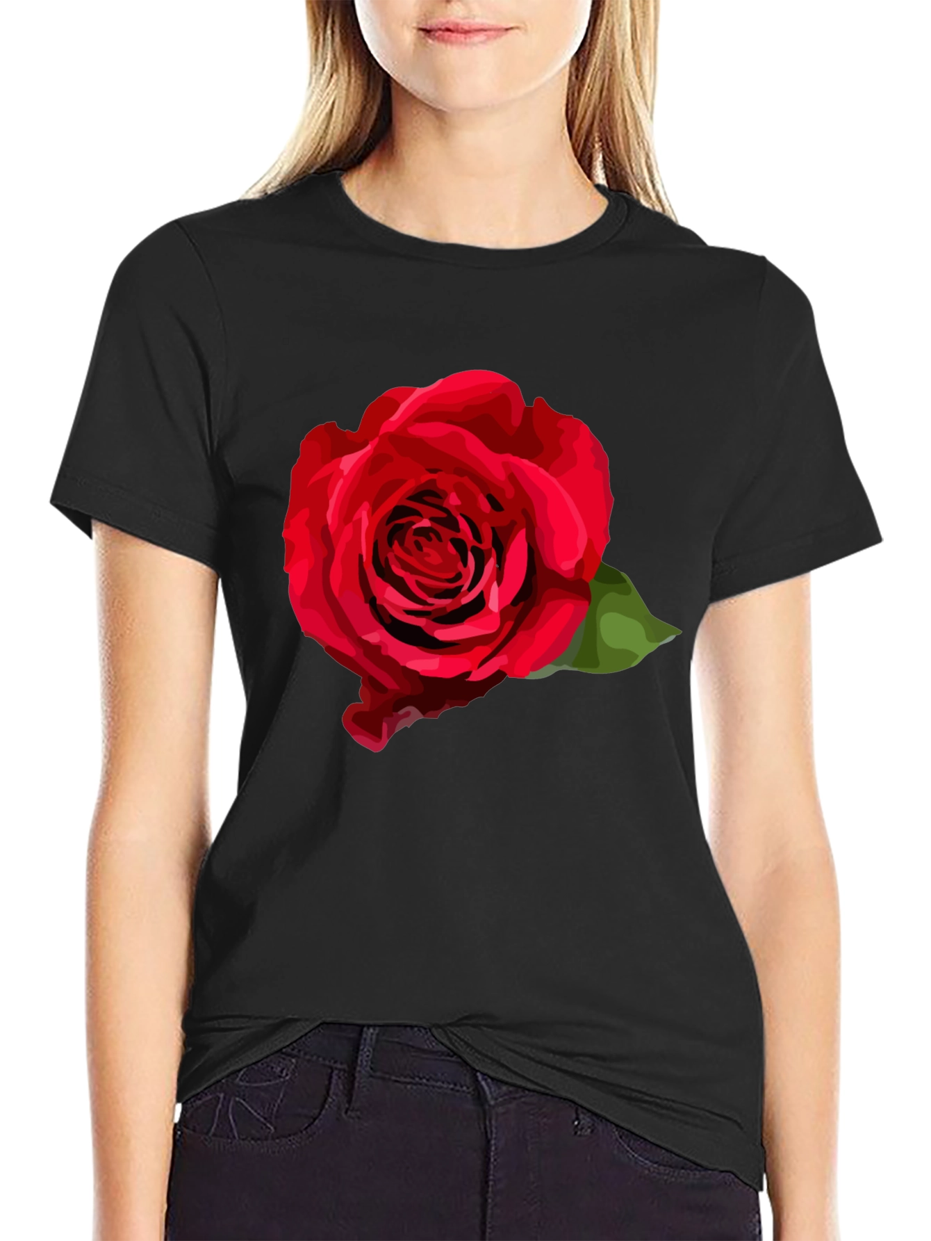 Black Red Rose Graphic T-Shirt - Stylish Black Tee view 2